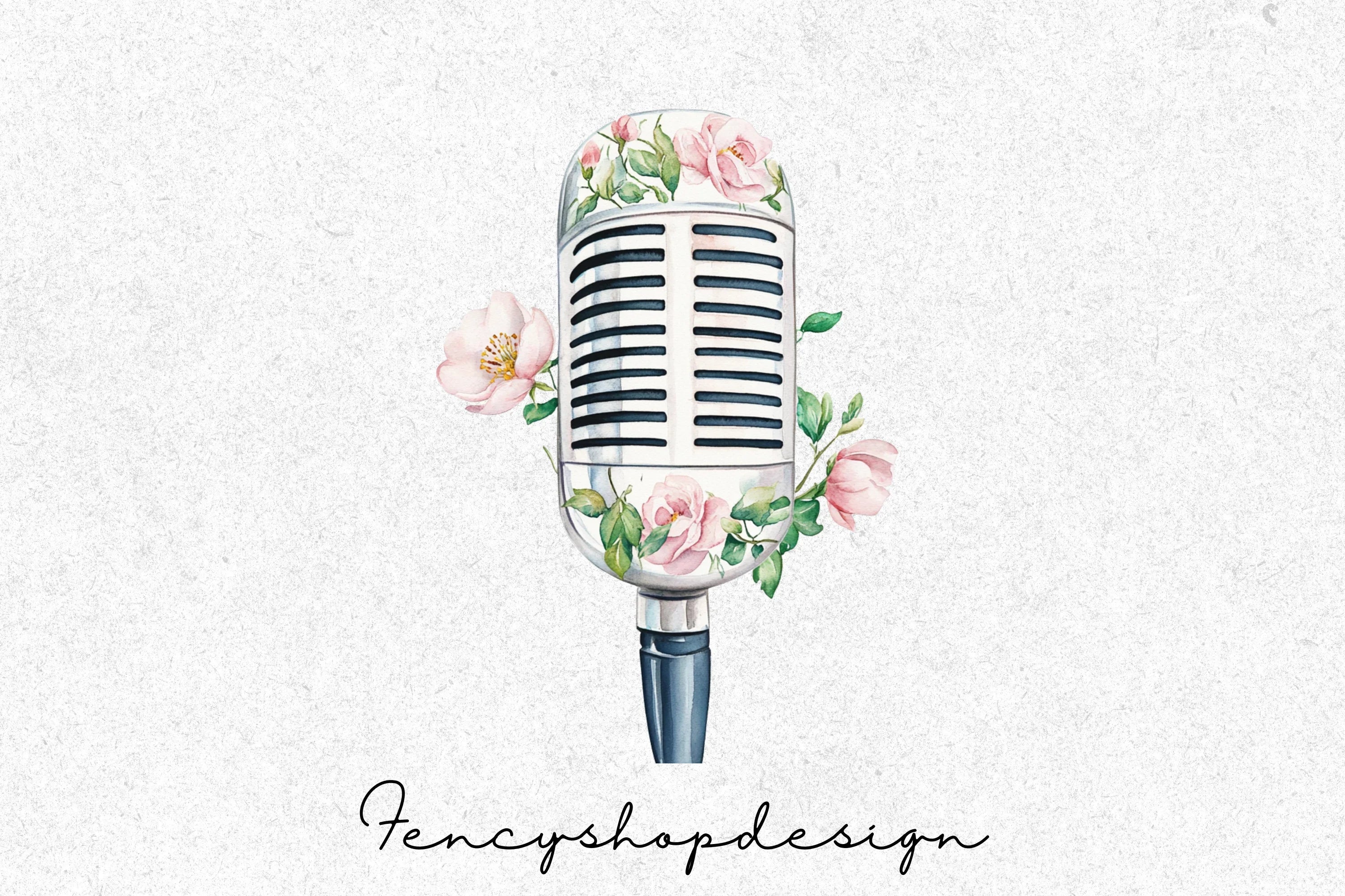 Floral Vintage Microphone Clipart Bundle - Image 7