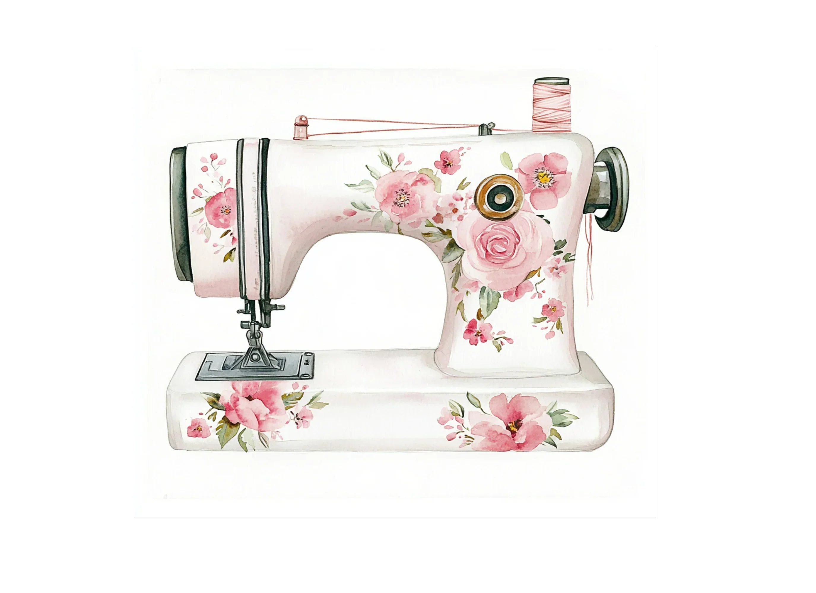 Floral Vintage Sewing Machine Clipart Bundle - Image 2