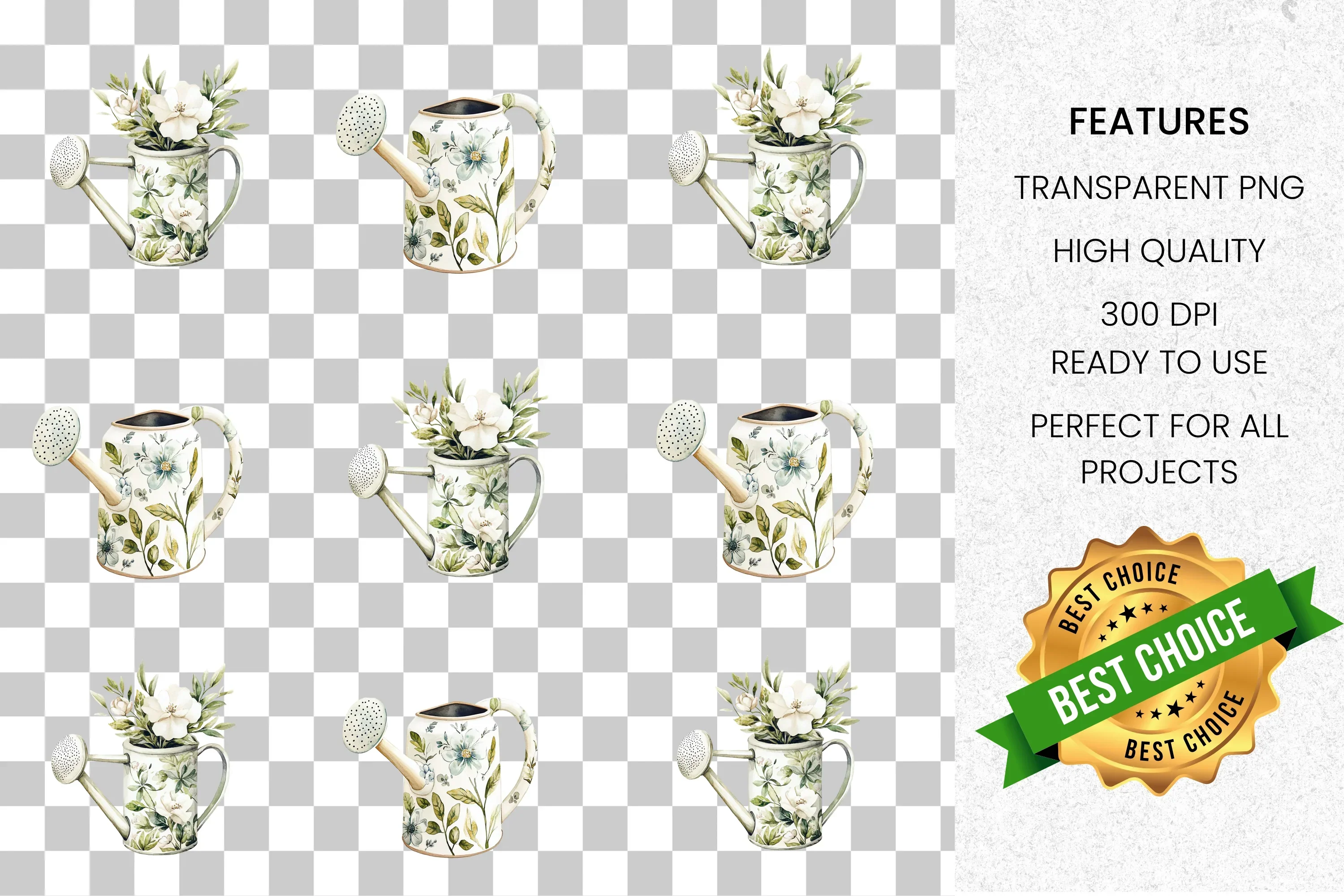 Floral Watering Can Clipart Bundle - Image 2