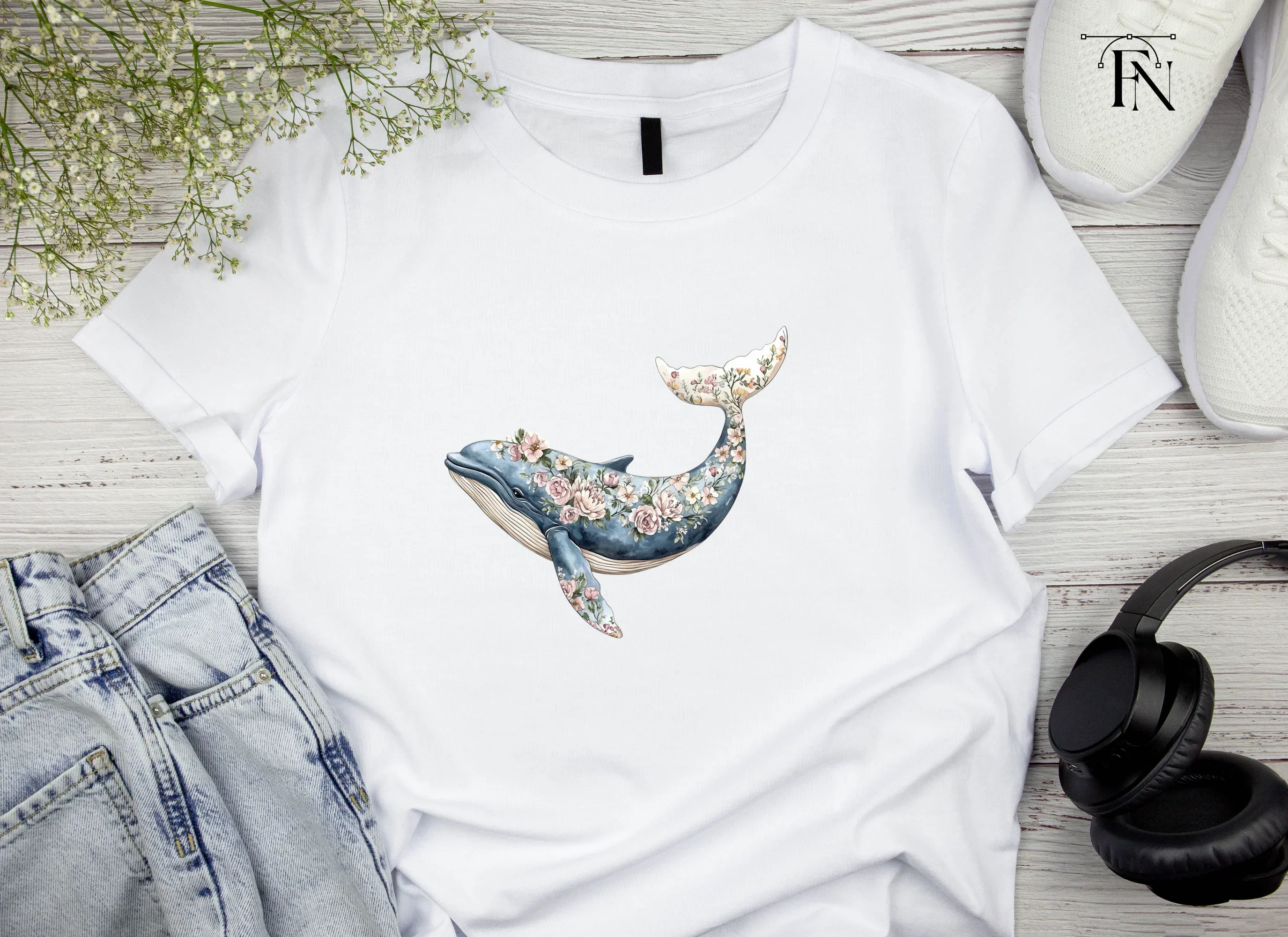Floral Whale Clipart Bundle - Image 4
