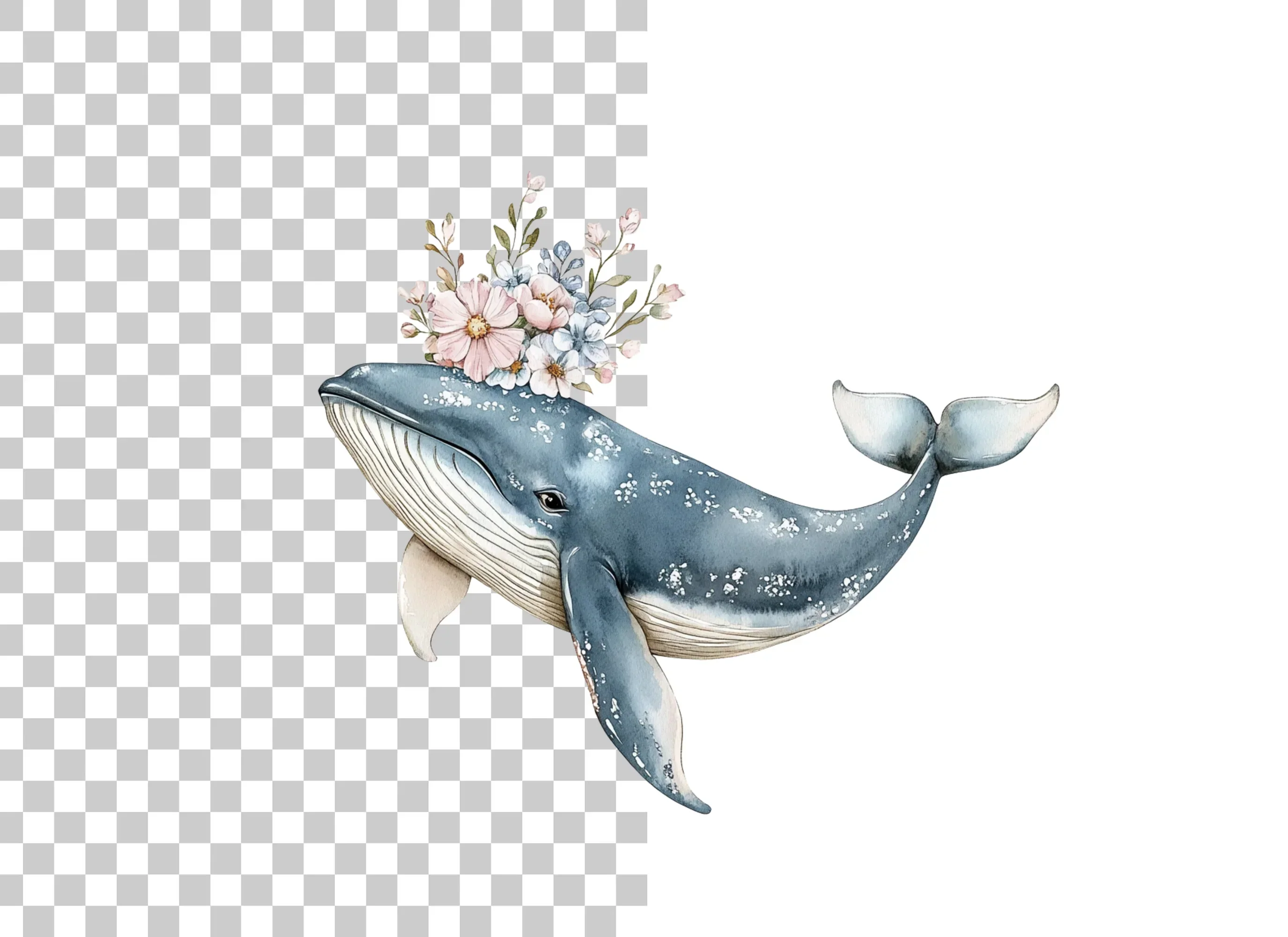 Floral Whales Clipart Bundle - Image 2