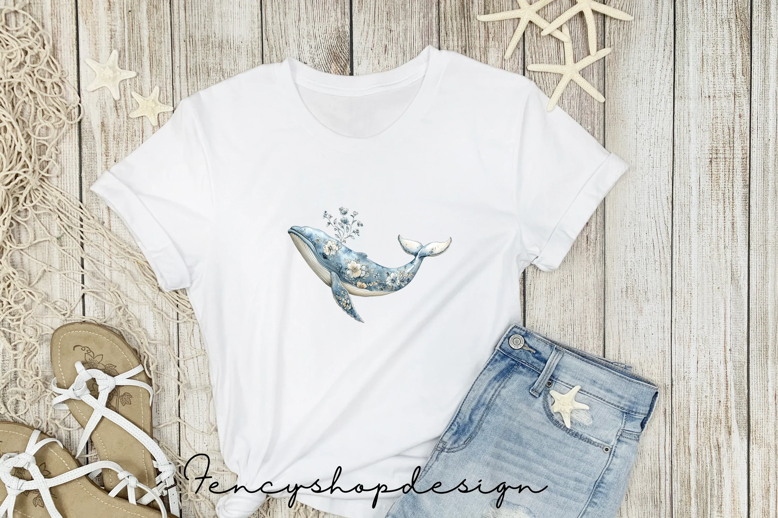 Floral Whales Ocean Clipart Bundle - Image 3