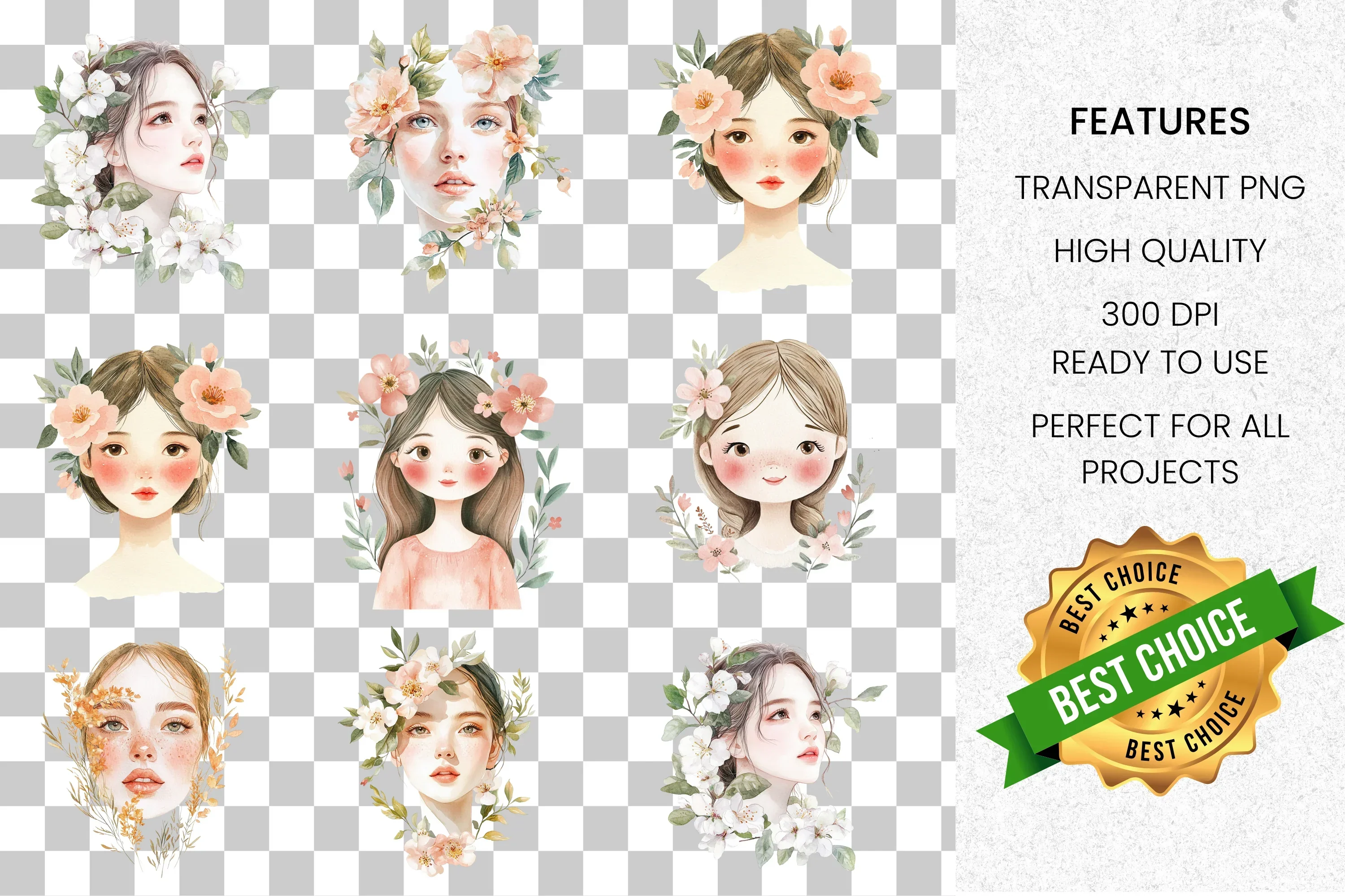 Floral Women Portraits Clipart Bundle - Image 2