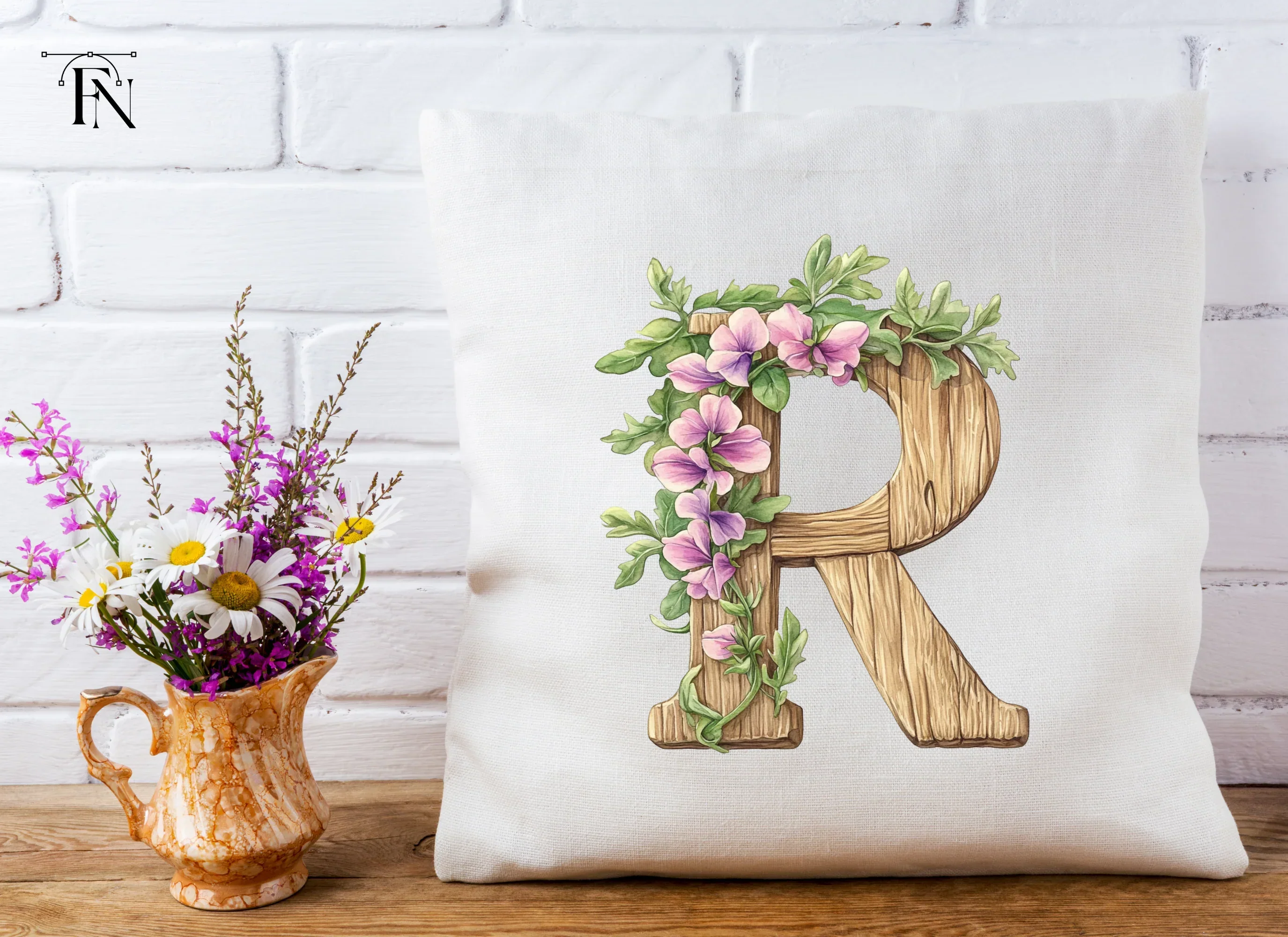 Floral Wooden Letter Clipart Bundle - Image 5