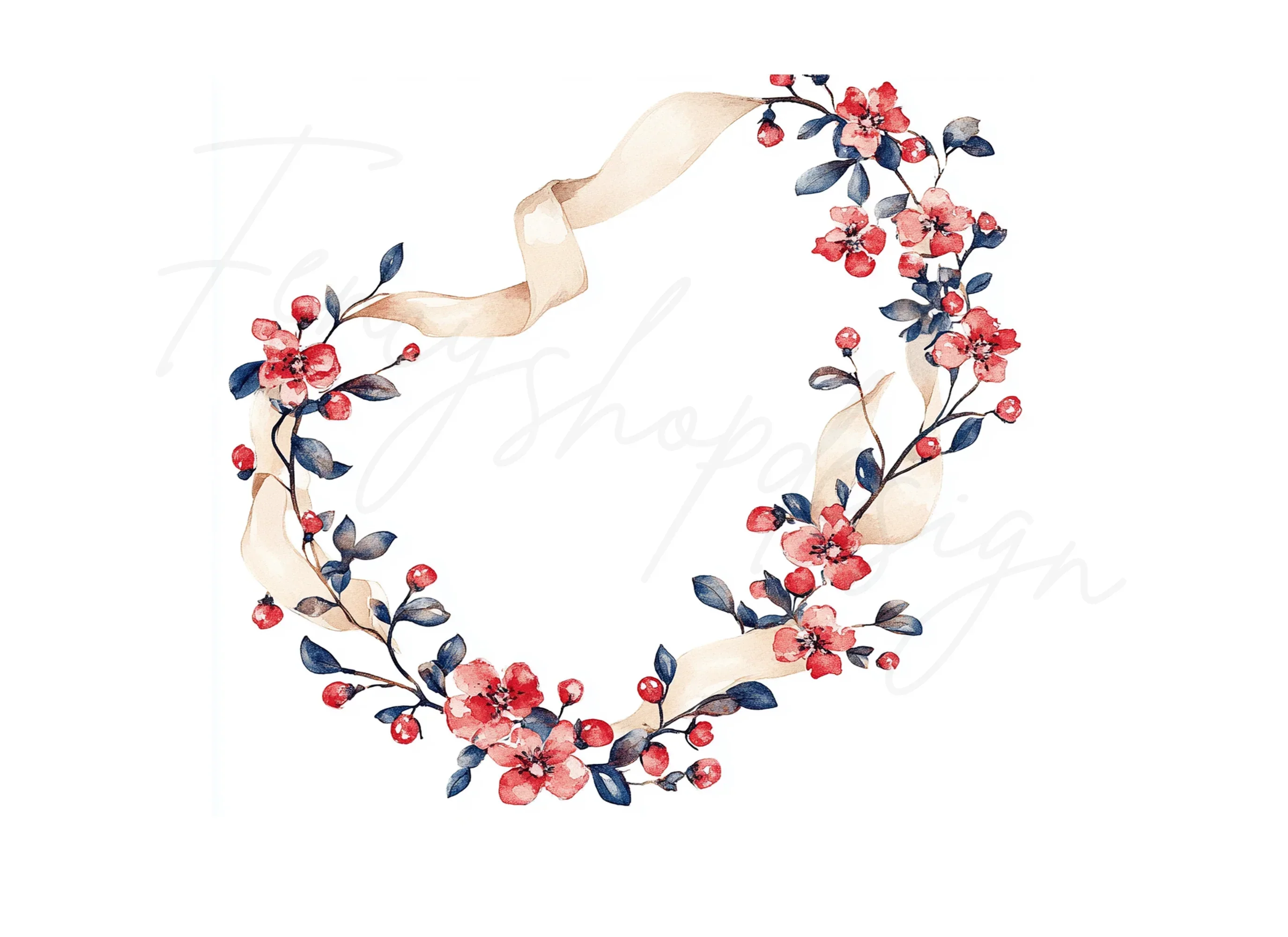 Floral Wreath with Ribbon Clipart Bundle - Image 3