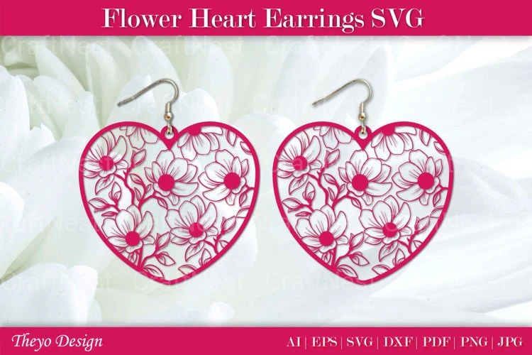 Flower Heart Earrings SVG Bundle