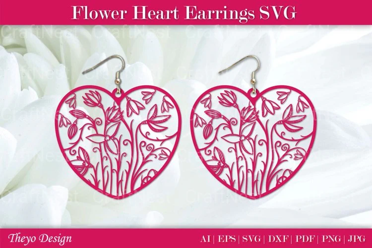 Flower Heart Earrings SVG Bundle