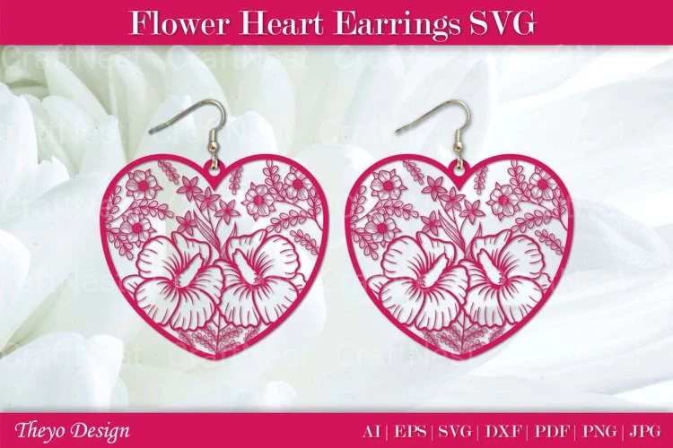 Flower Heart Earrings SVG Bundle