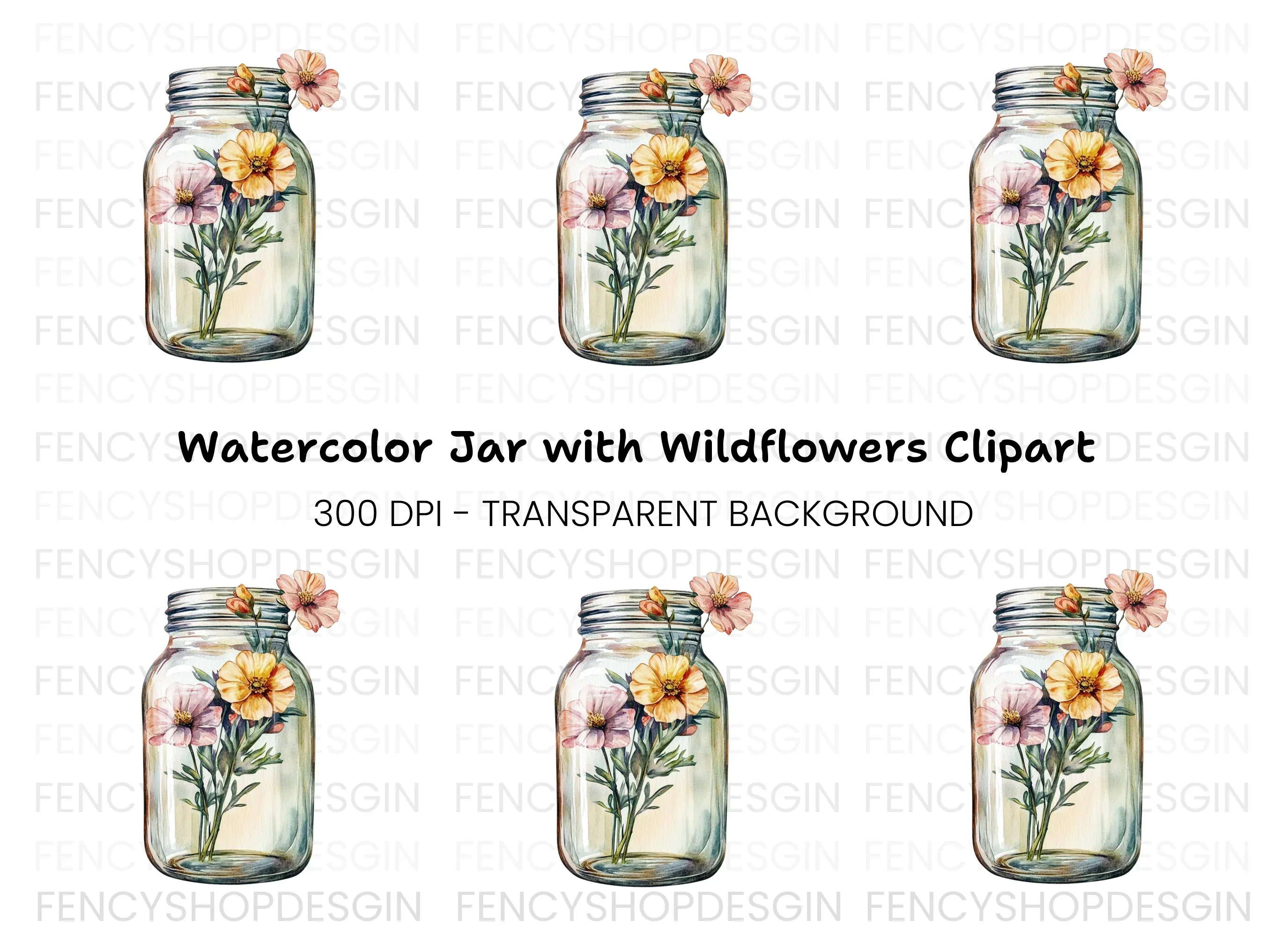 Flowers in Mason Jar Clipart Bundle