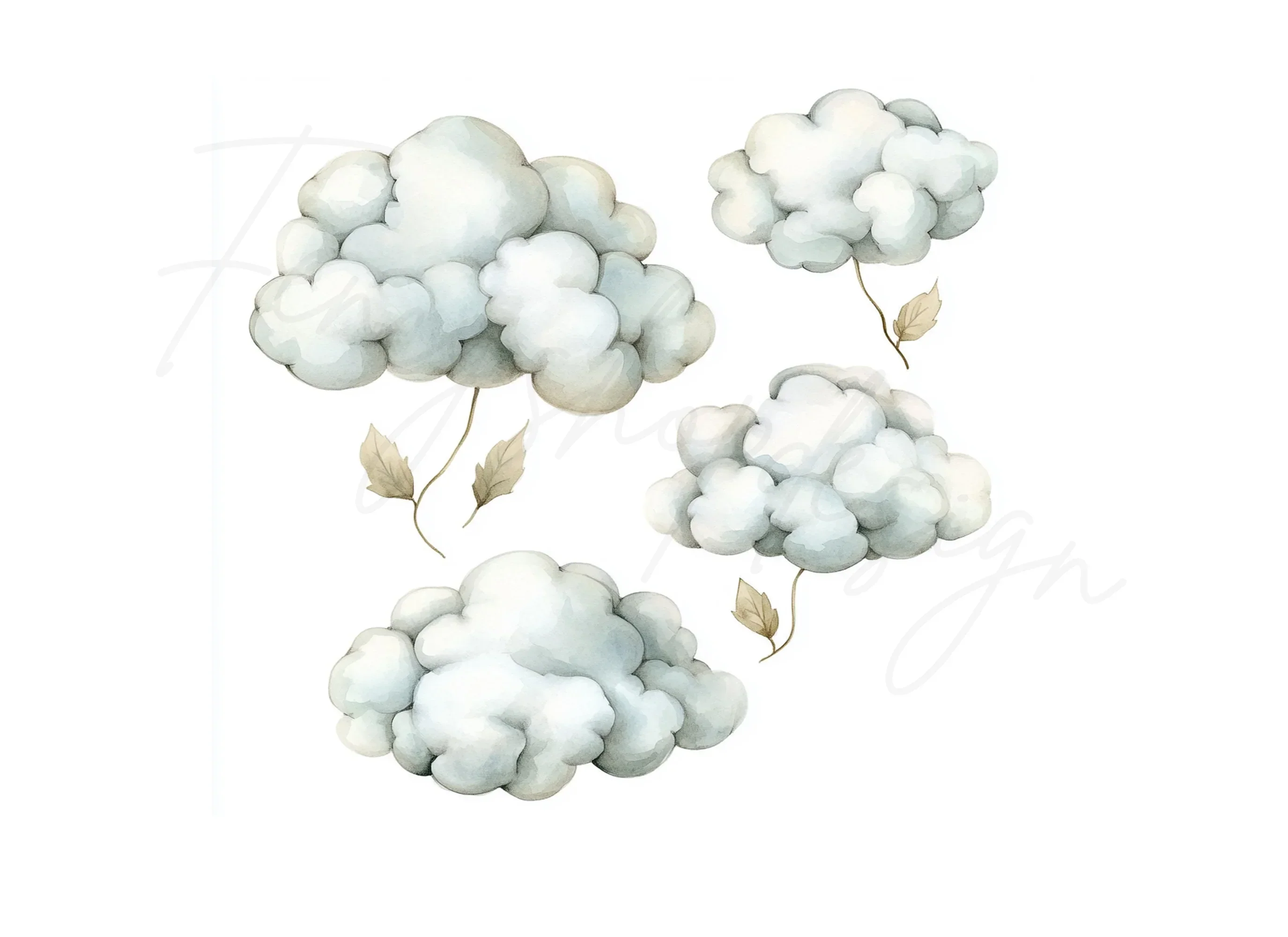 Fluffy Cotton Clouds Botanicals Clipart Bundle - Image 2