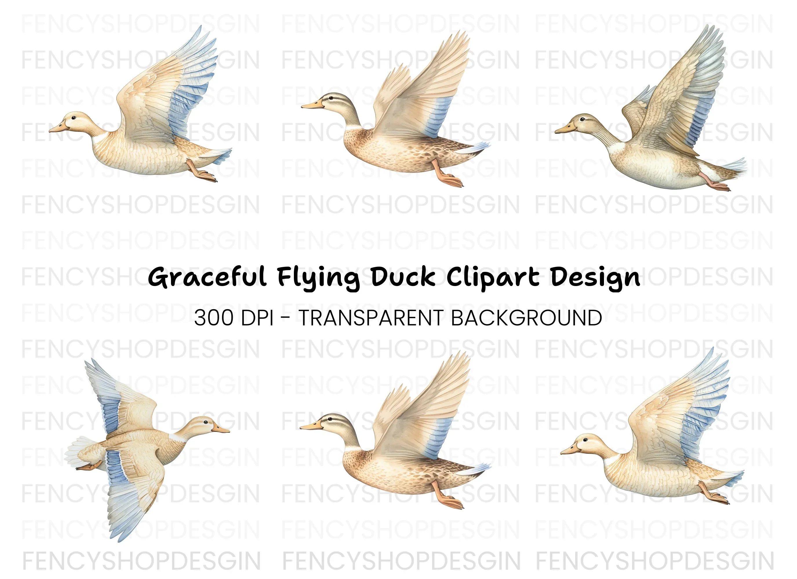 Flying White Ducks Clipart Bundle