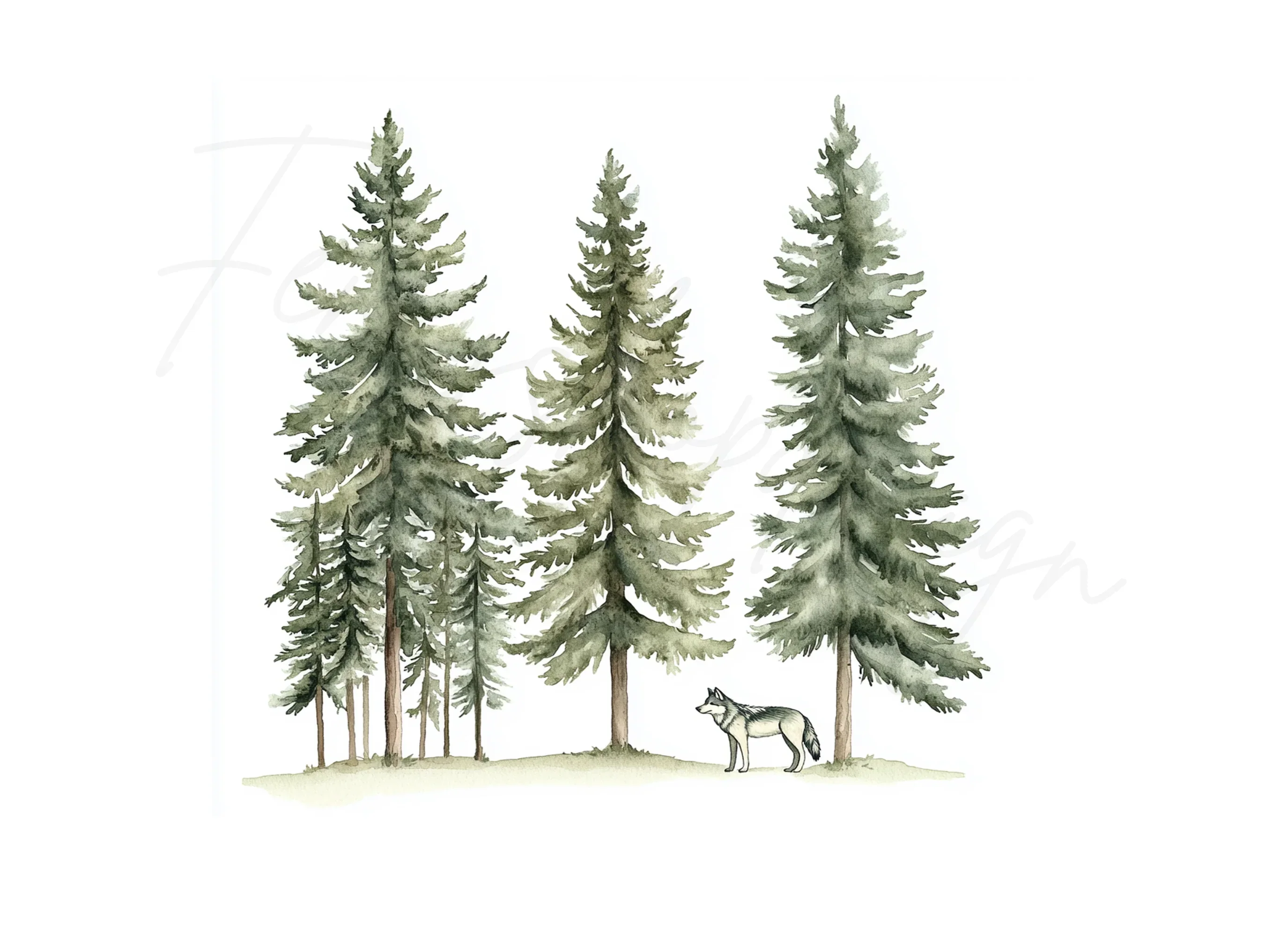 Forest Wolves and Pine Trees Clipart Bundle - Image 2