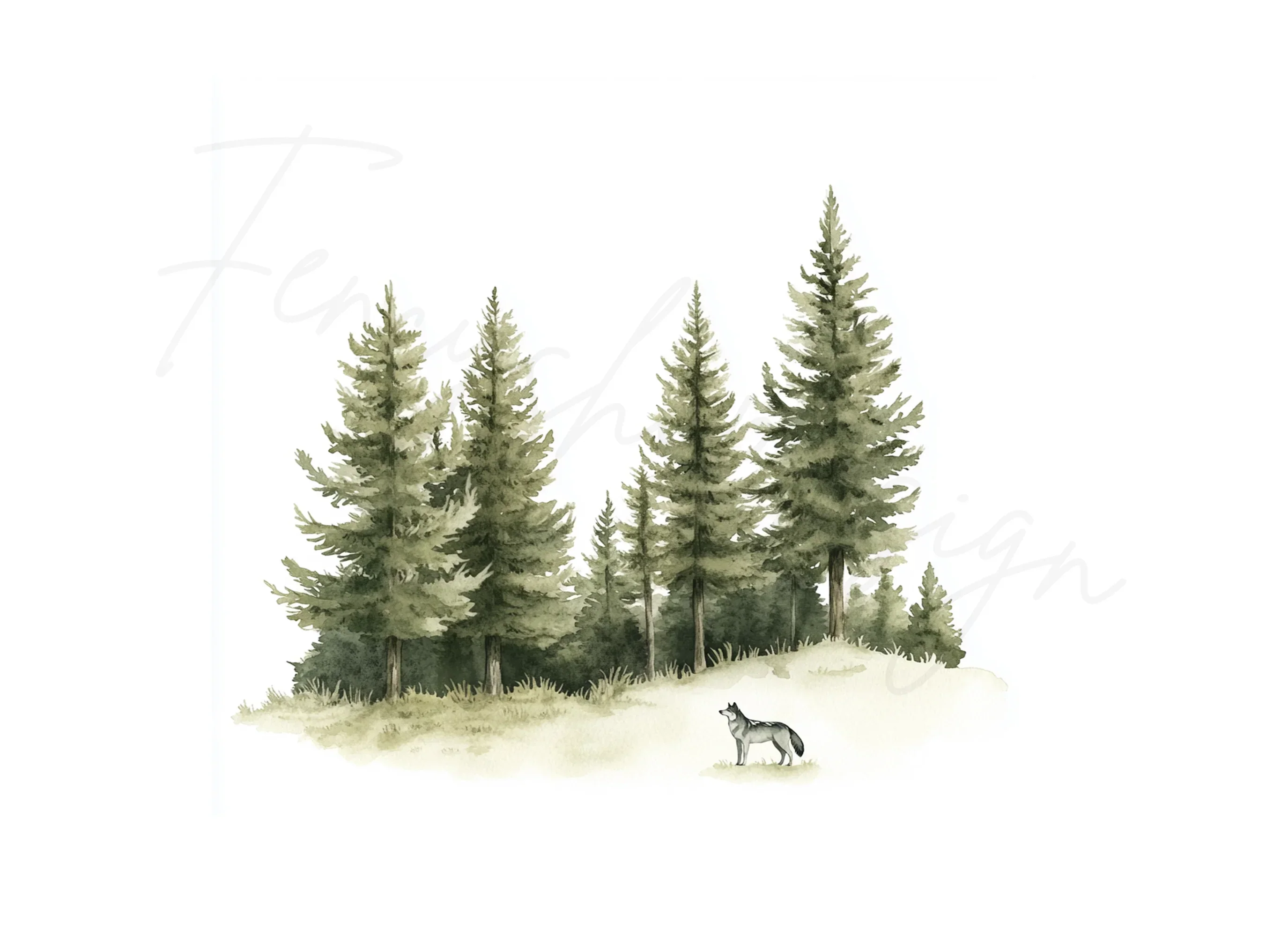 Forest Wolves and Pine Trees Clipart Bundle - Image 3
