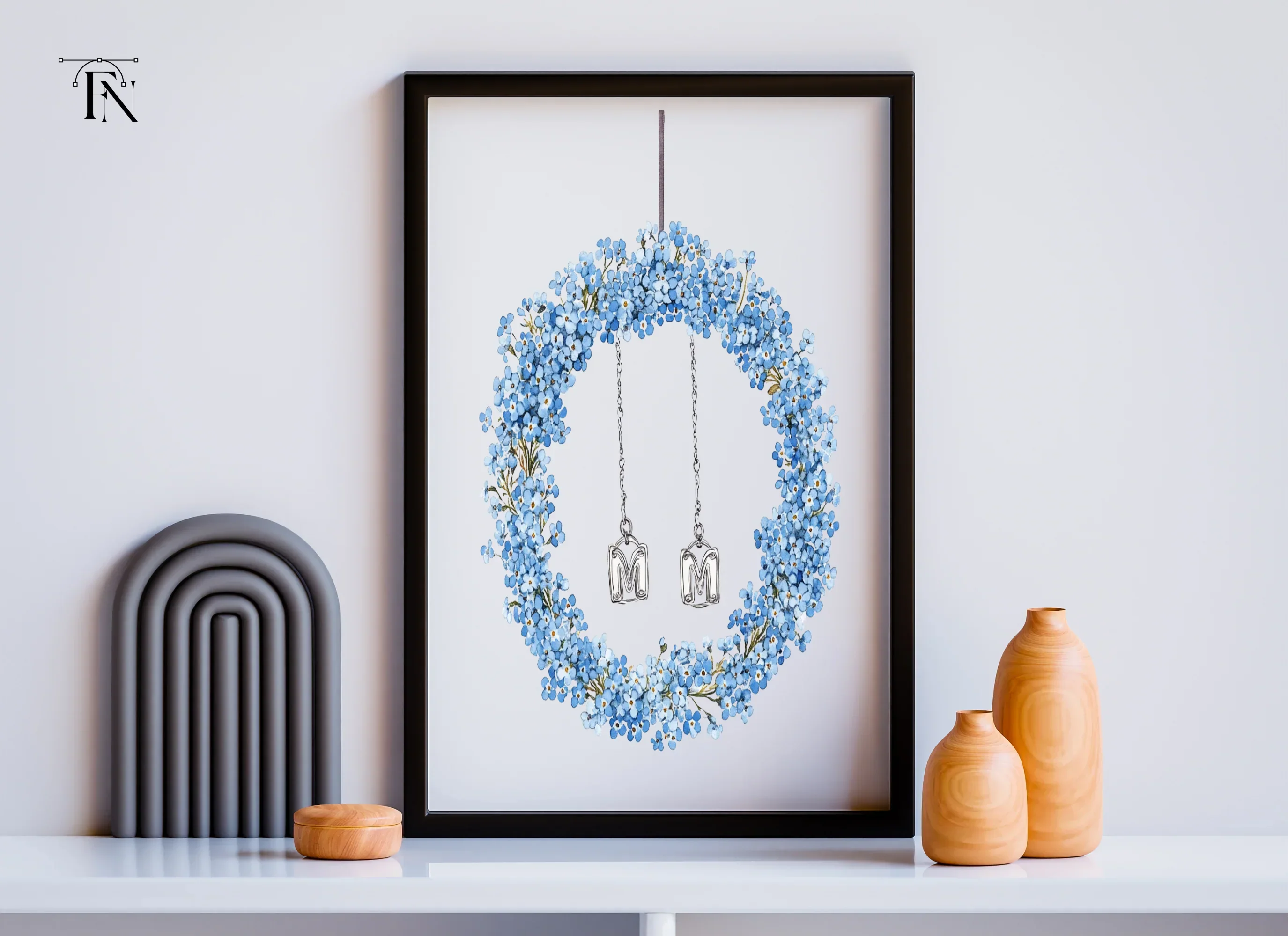 Forget Me Not Wreaths with Initials Clipart Bundle - Image 6