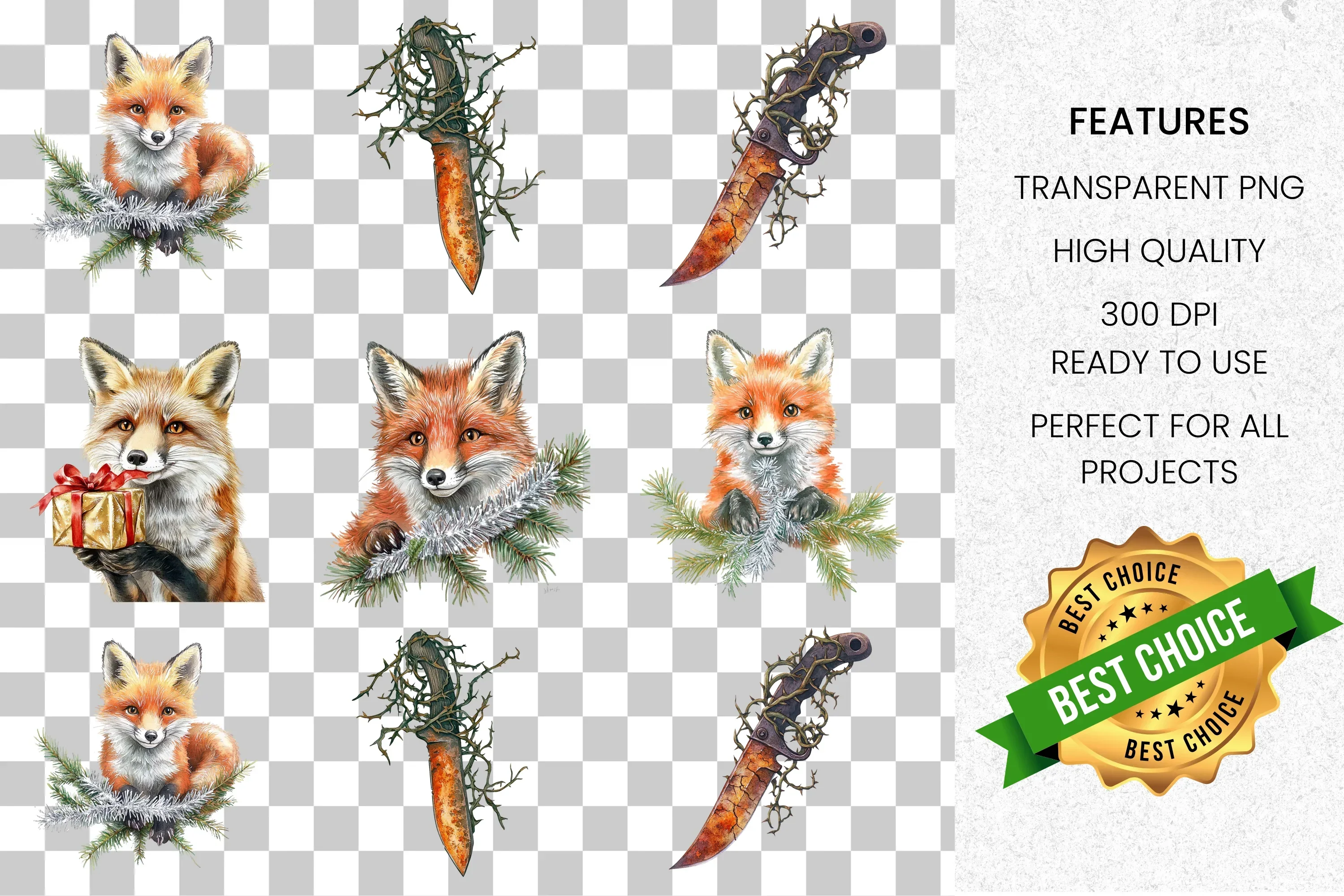 Fox and Forest Elements Clipart Bundle - Image 8
