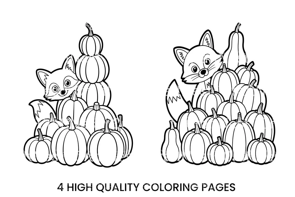 Fox and Pumpkin Pile Coloring Books