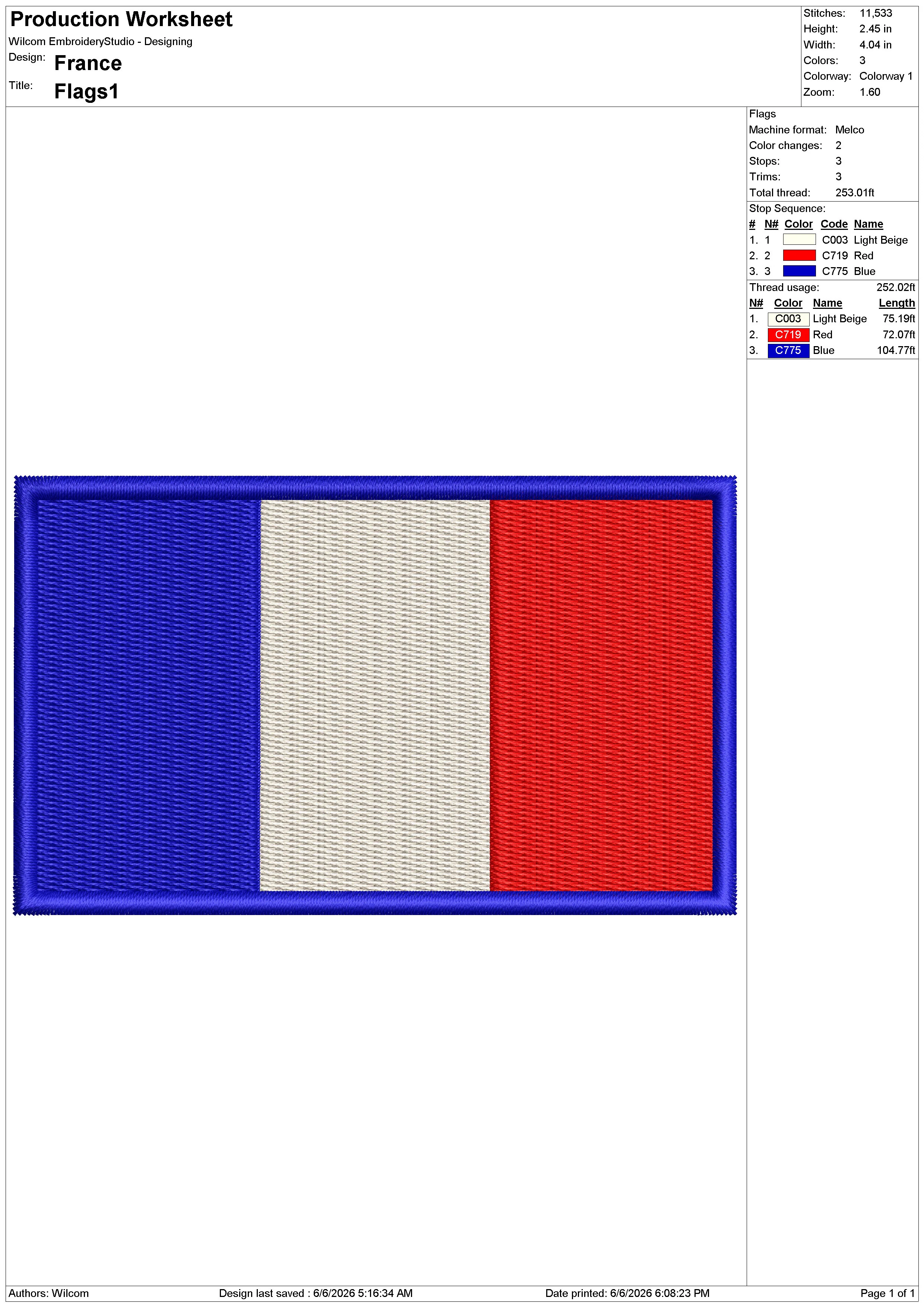 France Embroidery Design