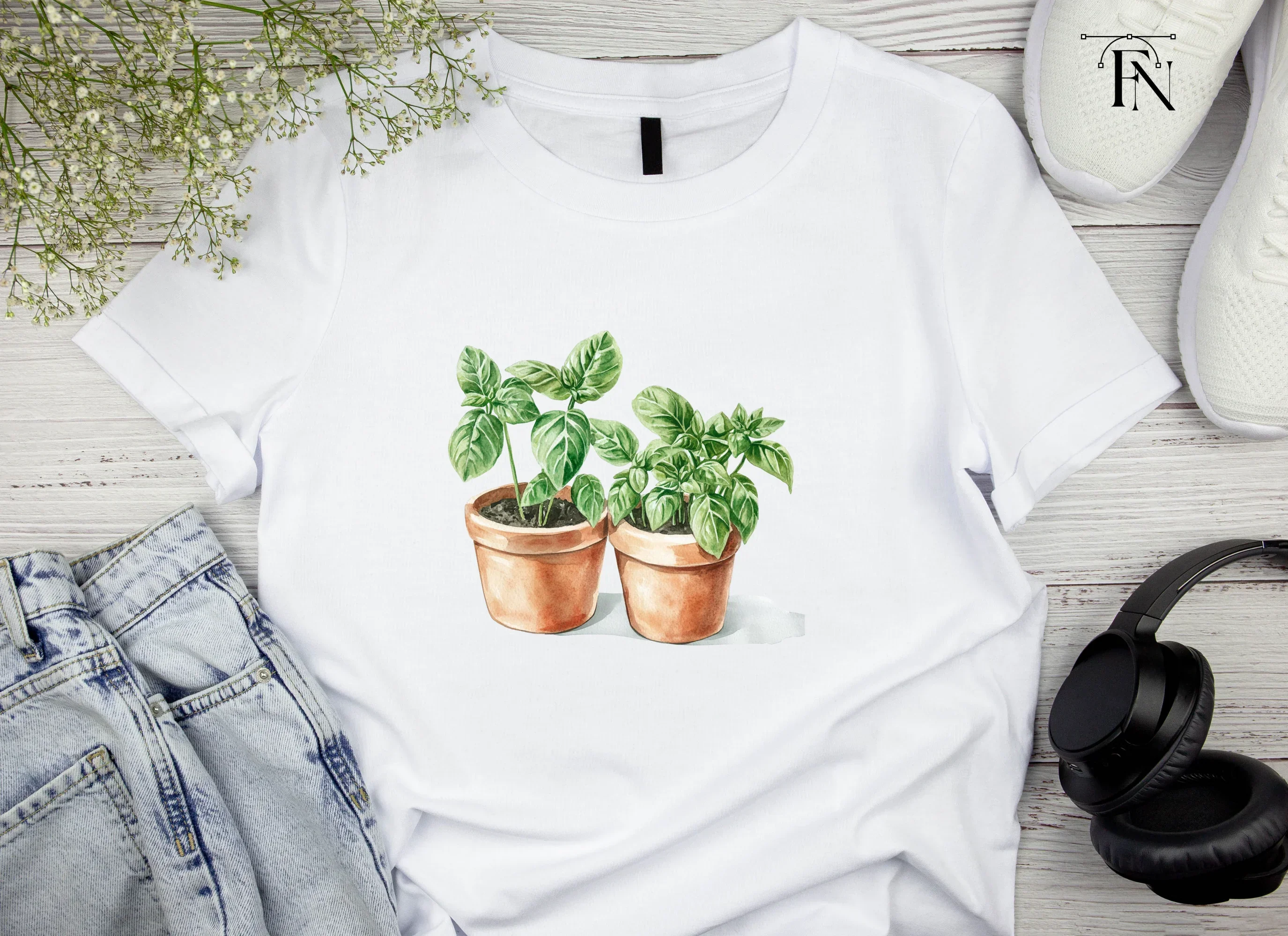 Fresh Basil Plants in Terracotta Pots Clipart Bundle - Image 4