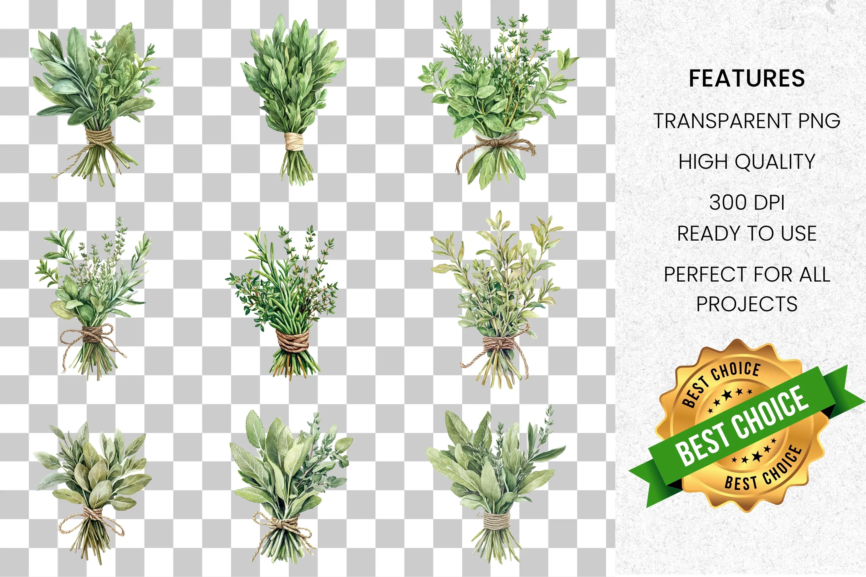 Fresh Herb Bouquets Clipart Bundle - Image 2