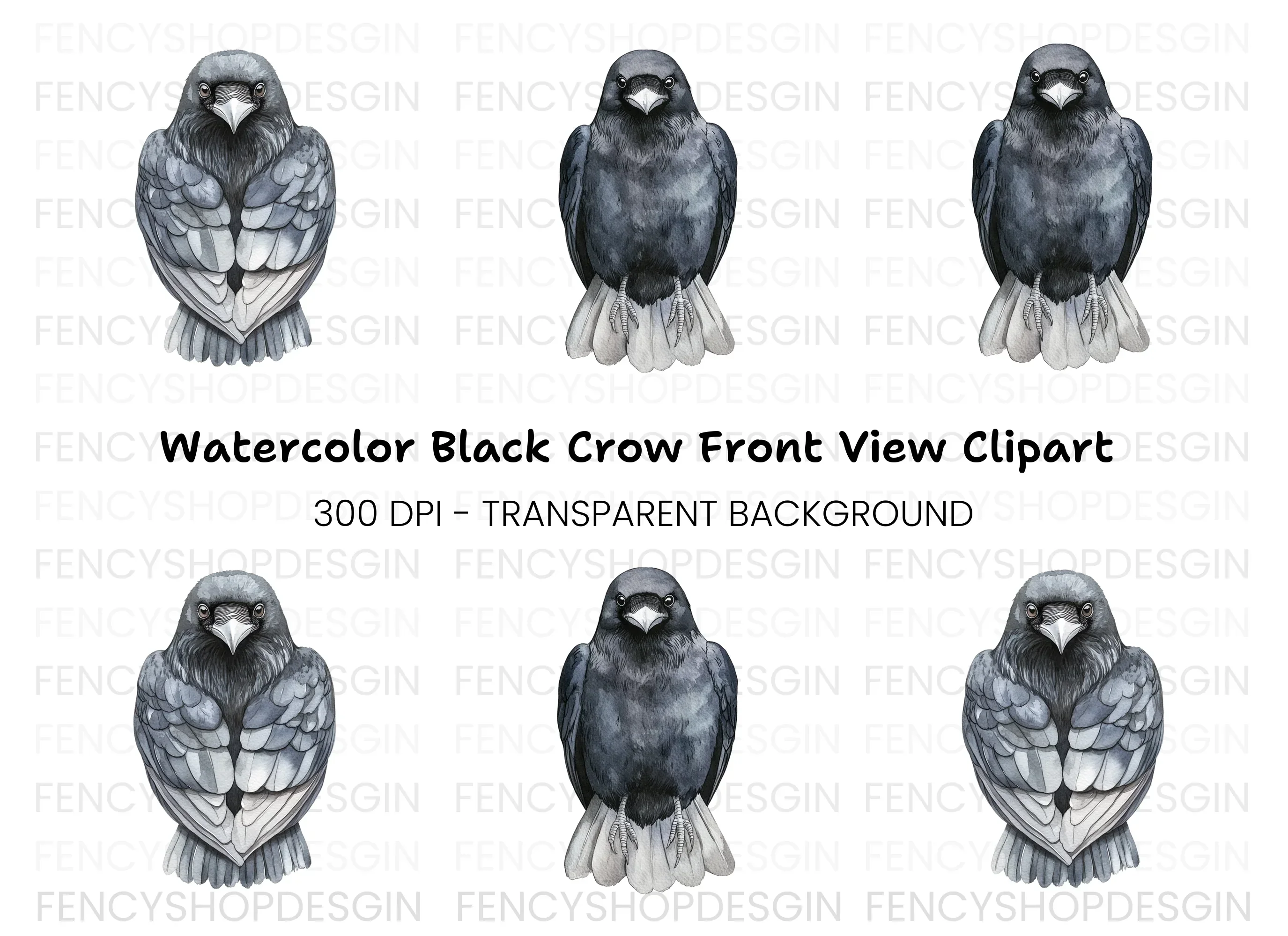 Front Facing Crow Clipart Bundle