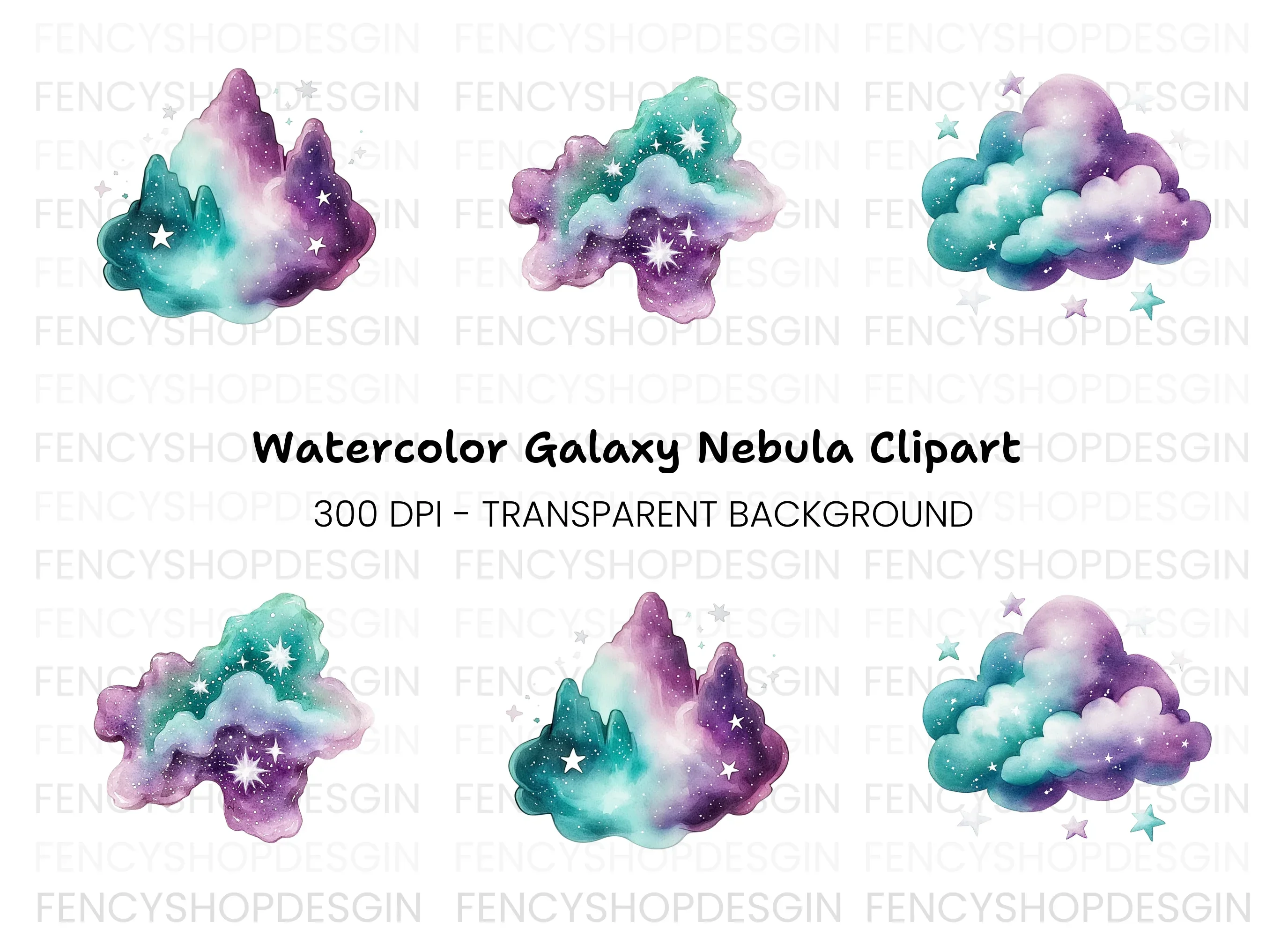 Galaxy Starry Cloud Clipart Bundle