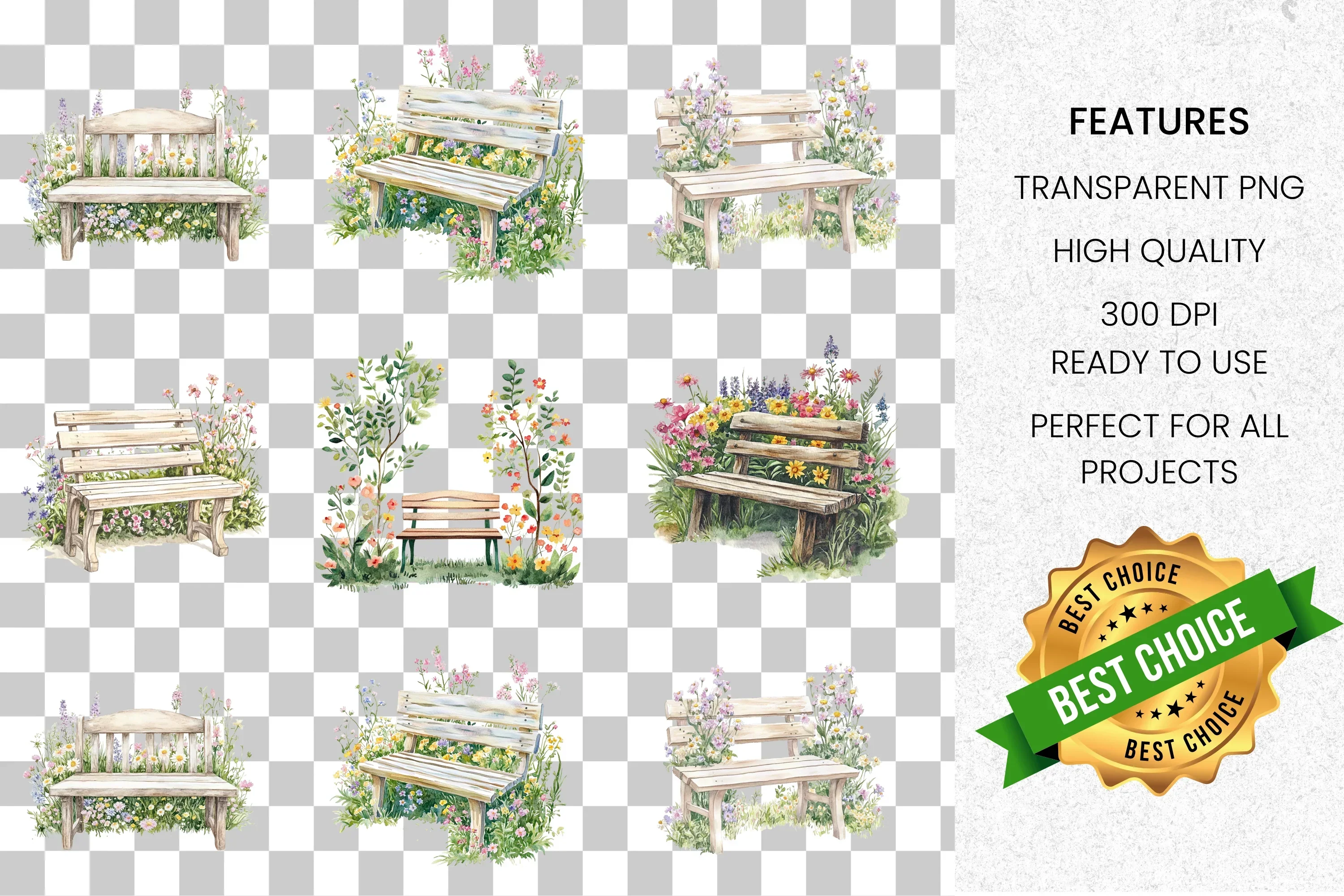 Garden Benches Clipart Bundle - Image 2