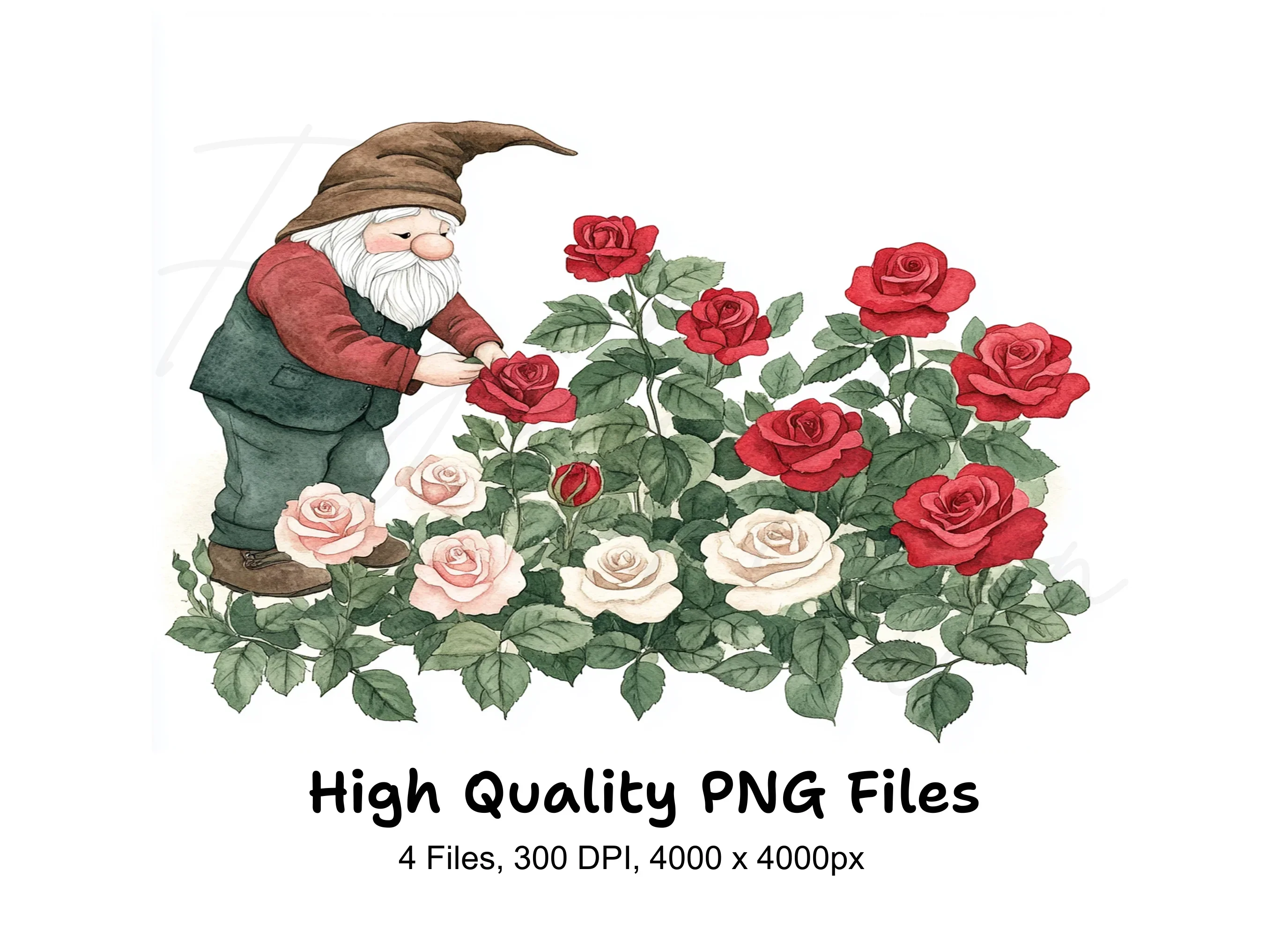 Garden Gnomes Tending Rose Bushes Clipart Bundle