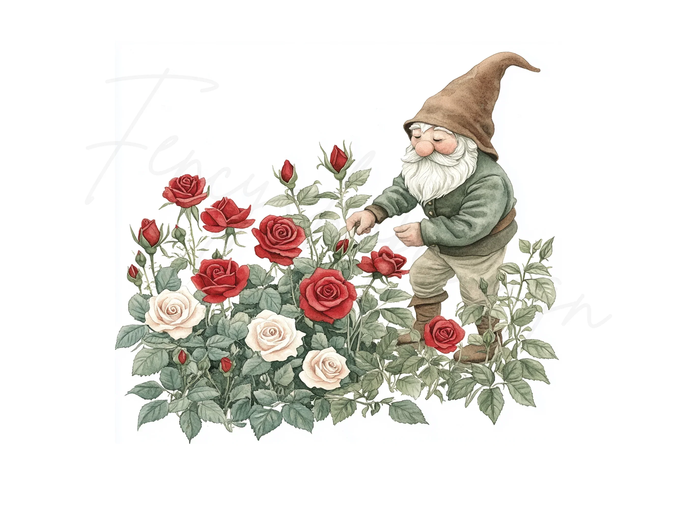 Garden Gnomes Tending Rose Bushes Clipart Bundle - Image 2