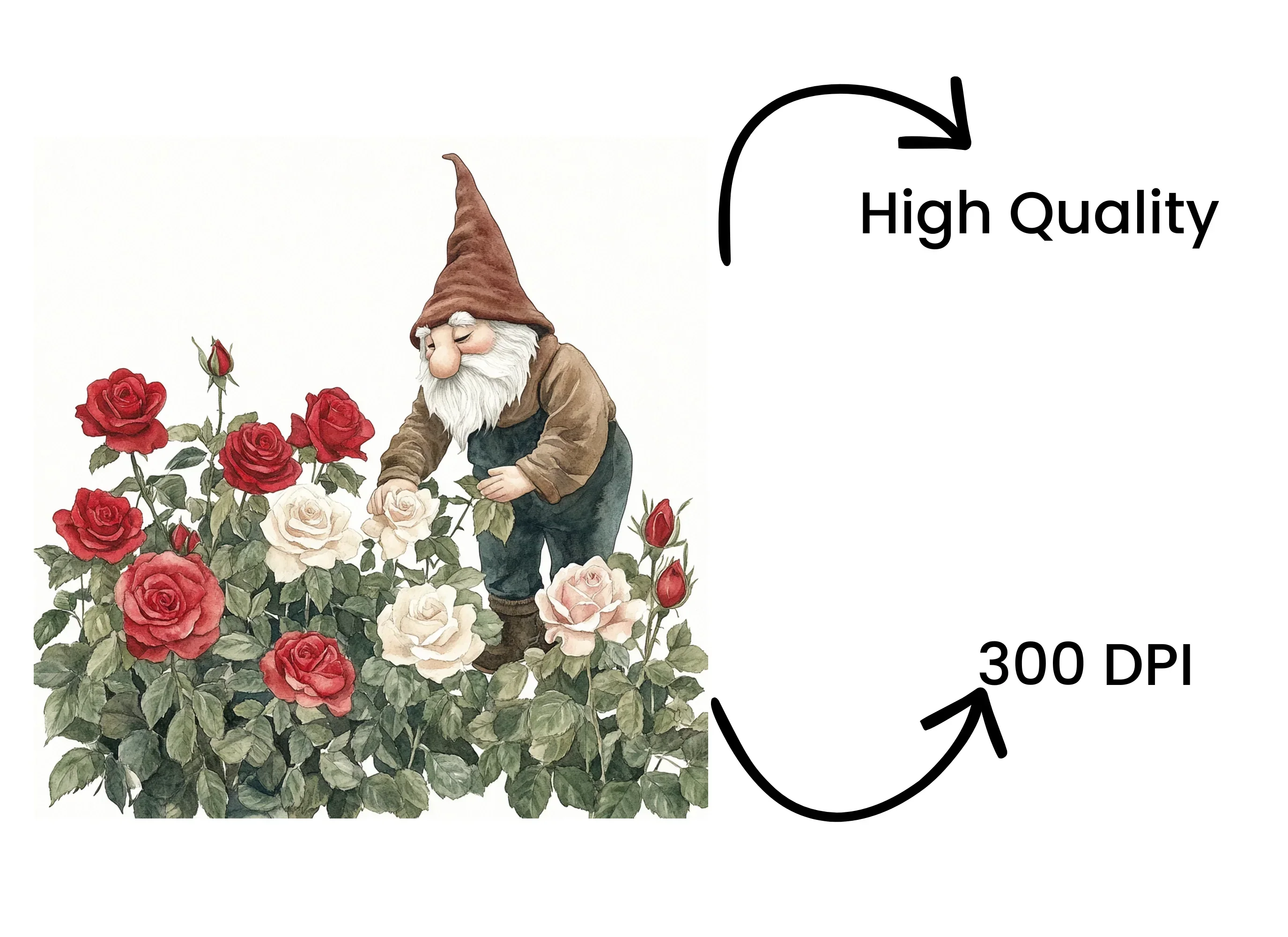 Garden Gnomes with Red and White Roses Clipart Bundle - Image 4
