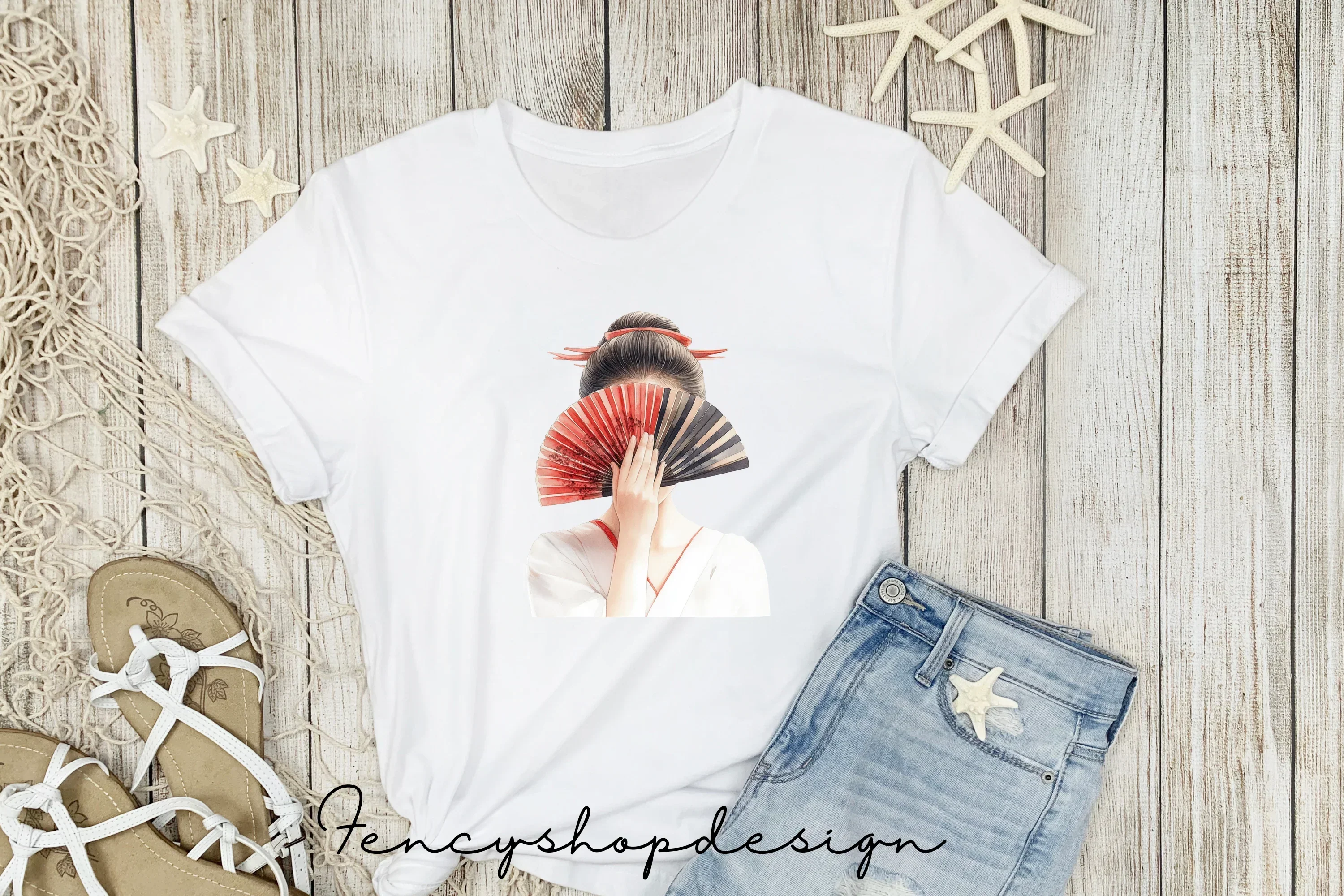 Geisha Ladies with Fans Clipart Bundle - Image 5