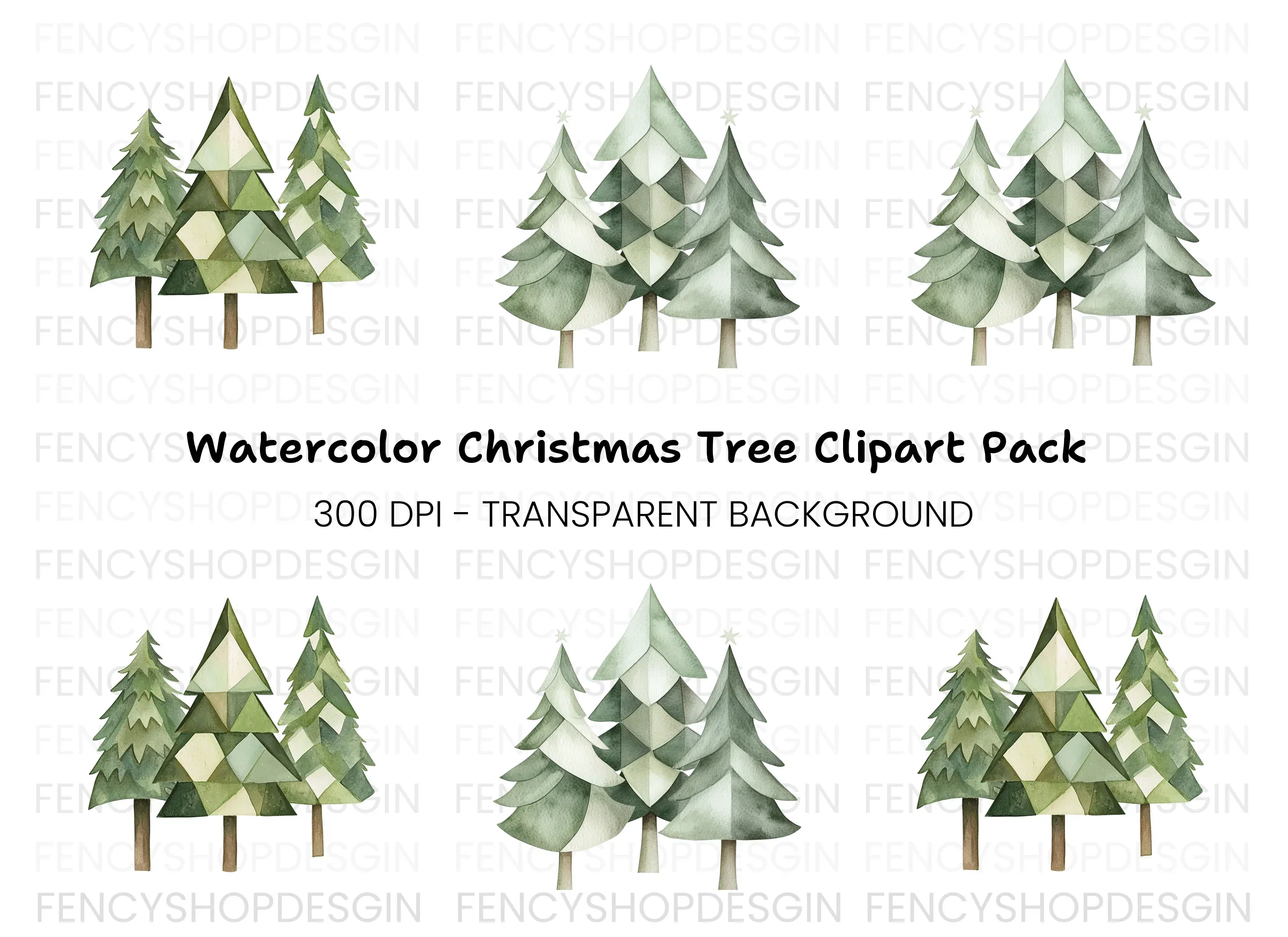 Geometric Christmas Trees Clipart Bundle