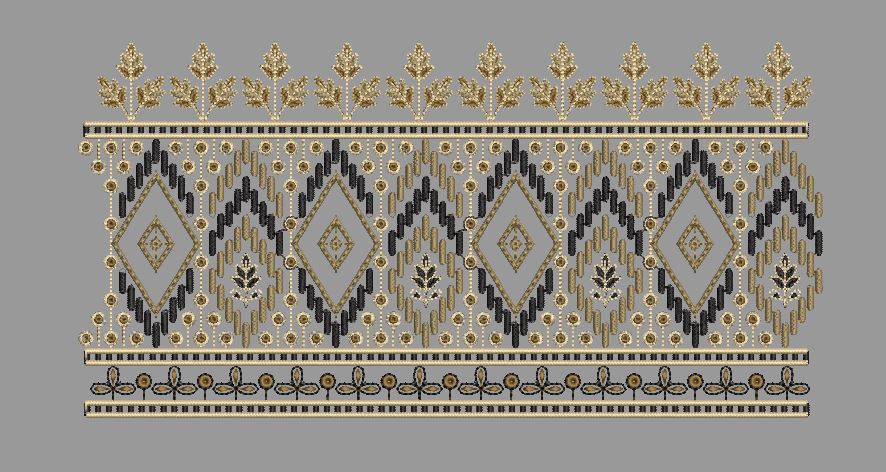 Geometric Diamond Ikat Border Embroidery Design
