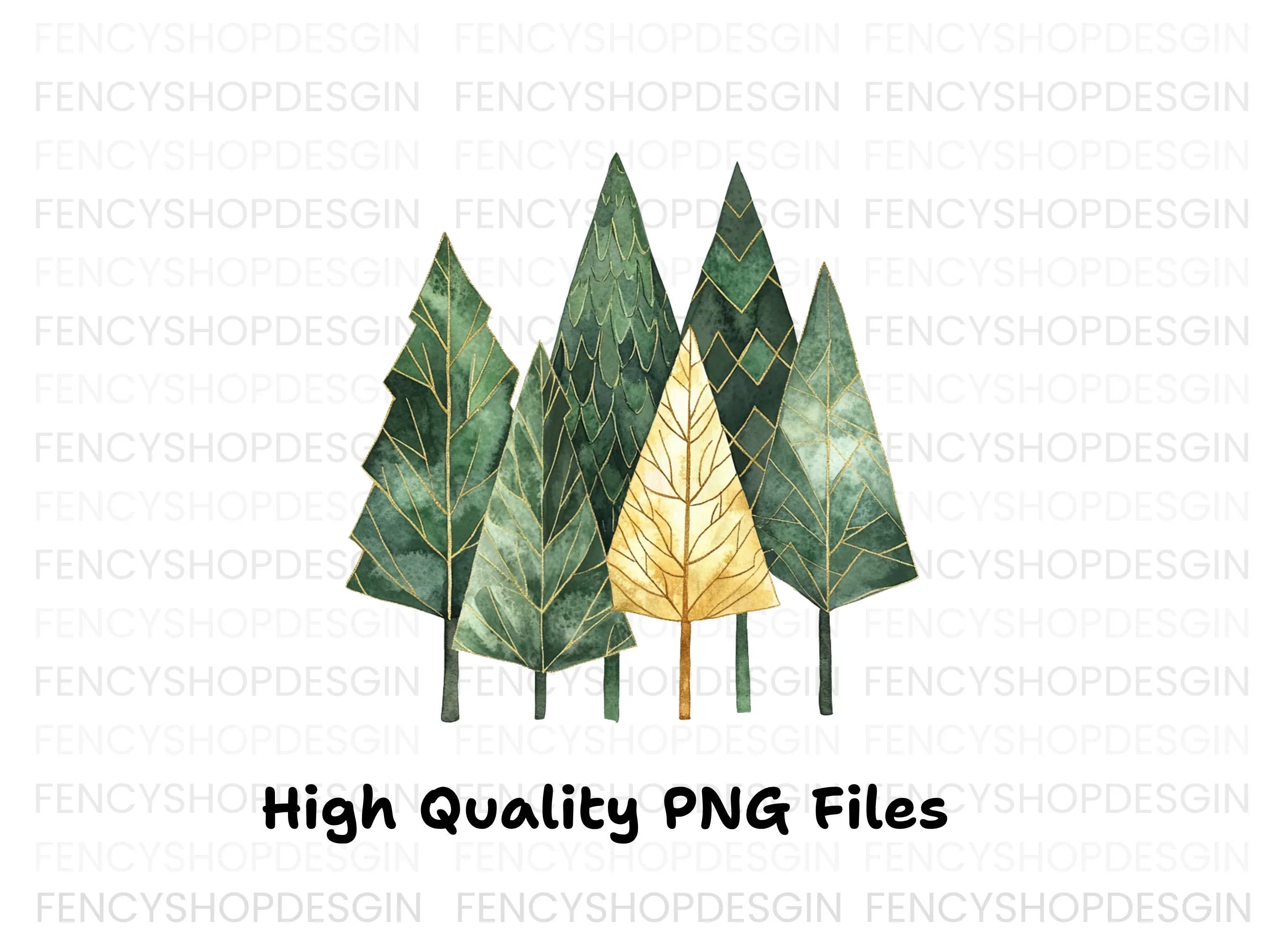 Geometric Gold and Green Forest Clipart Bundle - Image 2