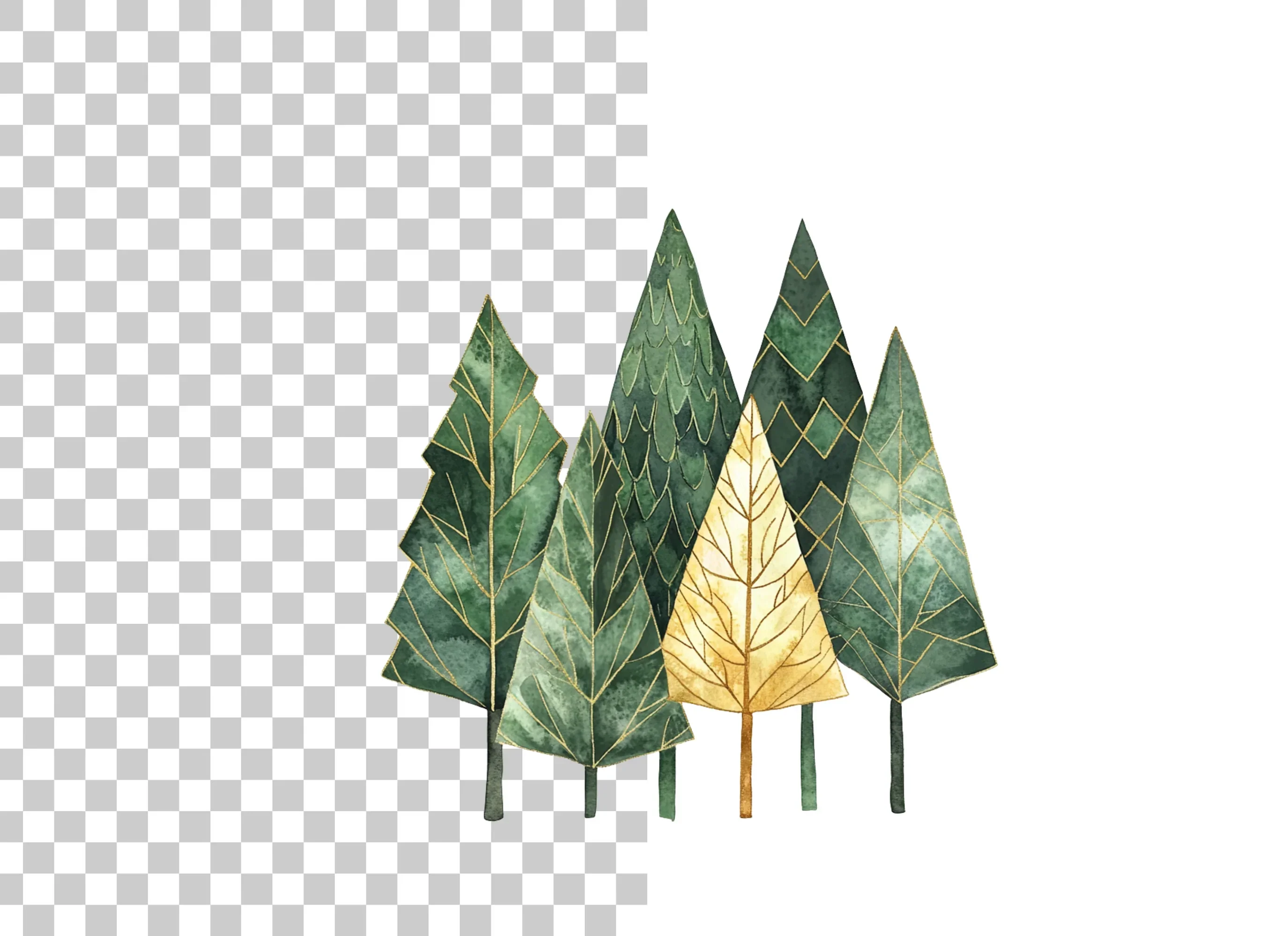 Geometric Gold and Green Forest Clipart Bundle - Image 6