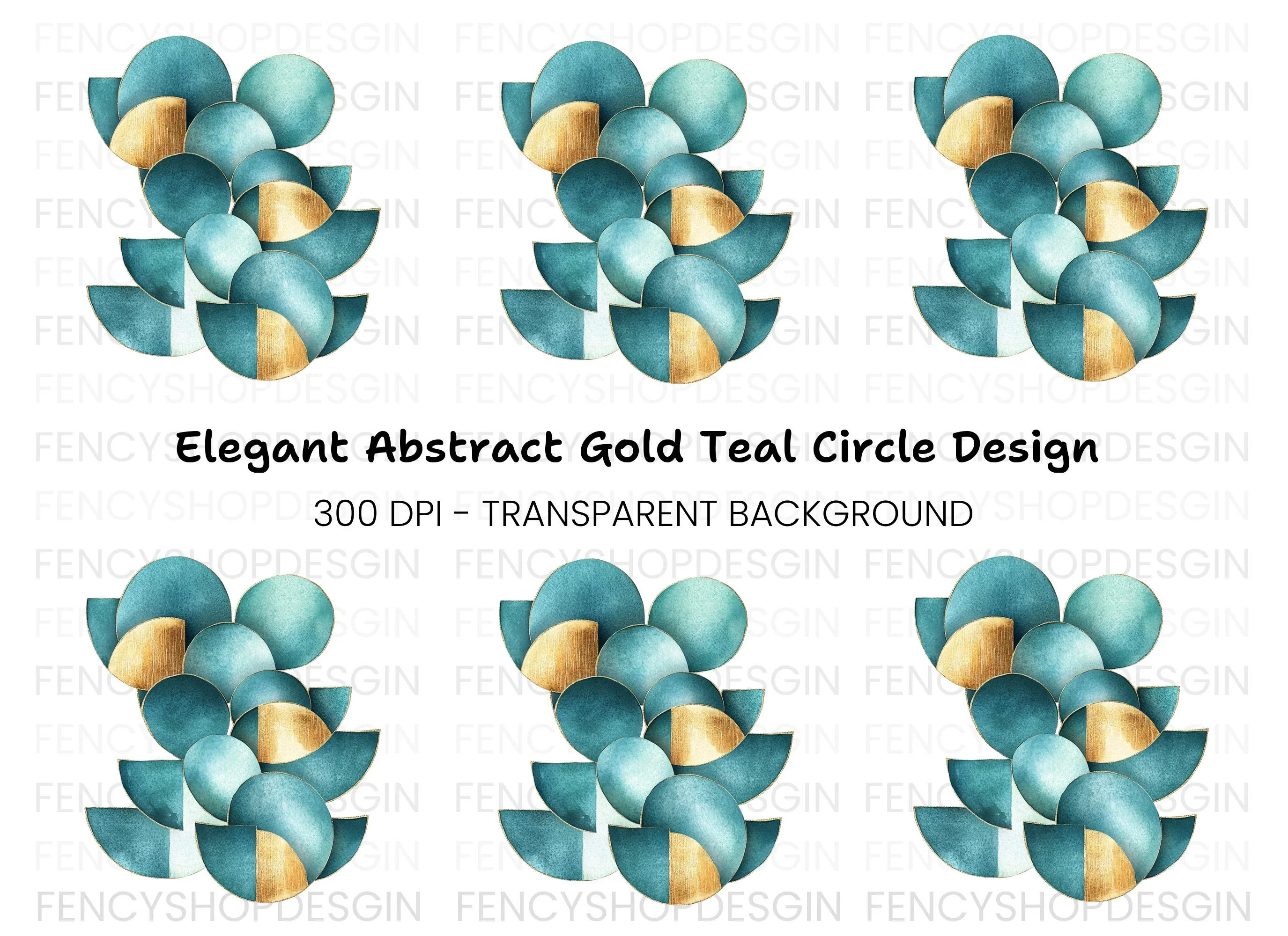 Geometric Teal Gold Abstract Clipart Bundle