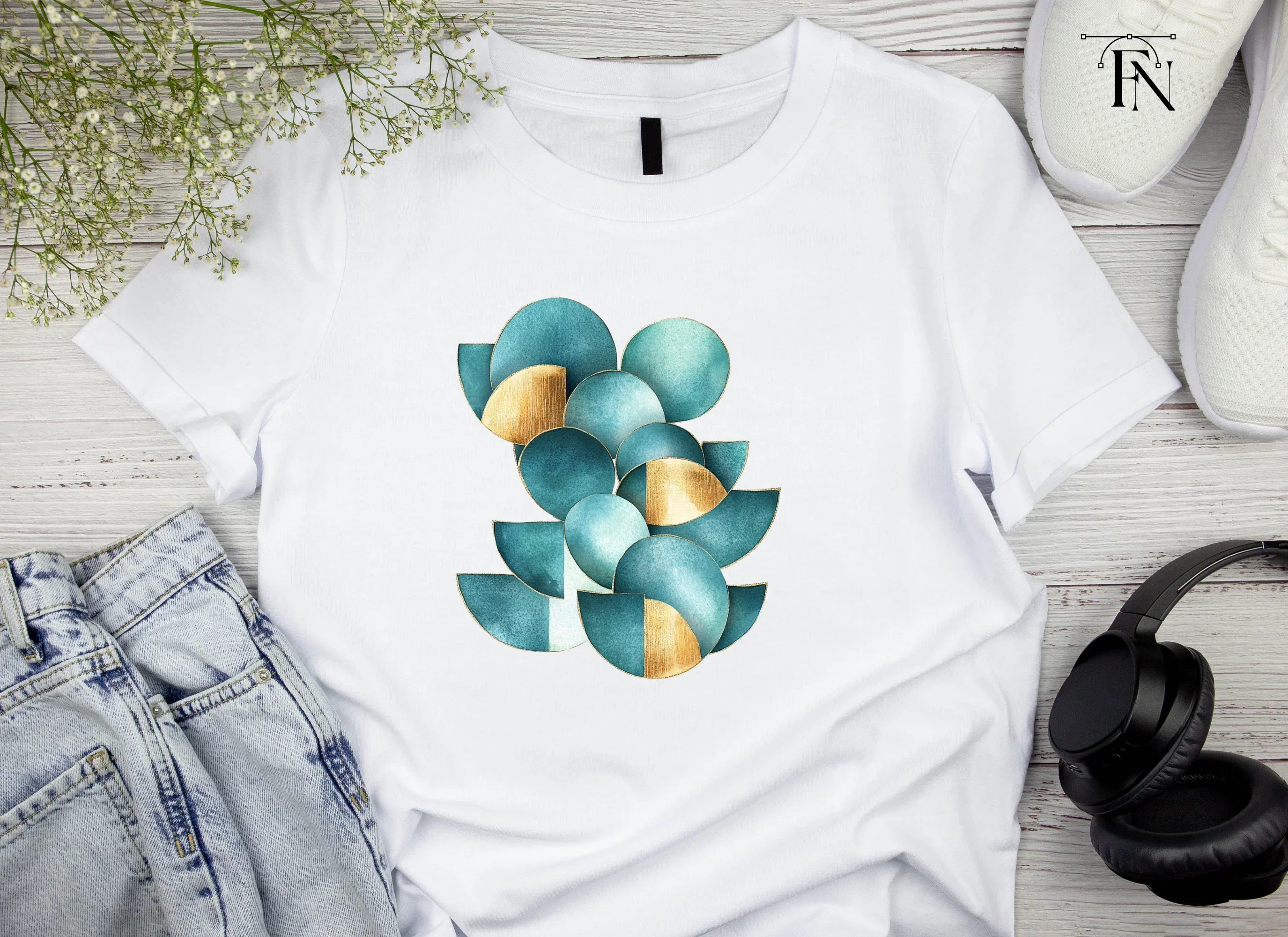 Geometric Teal Gold Abstract Clipart Bundle - Image 4