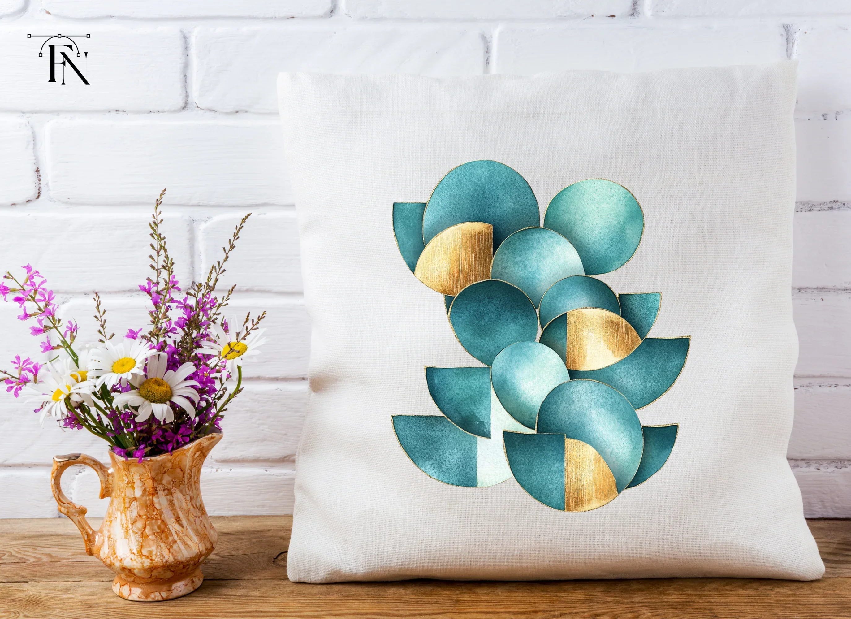 Geometric Teal Gold Abstract Clipart Bundle - Image 5