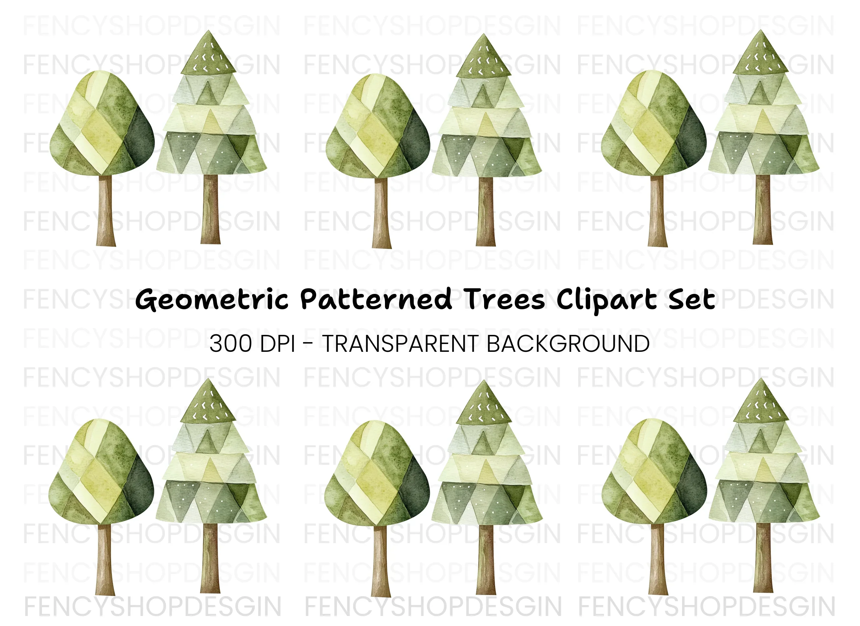 Geometric Tree Clipart Bundle