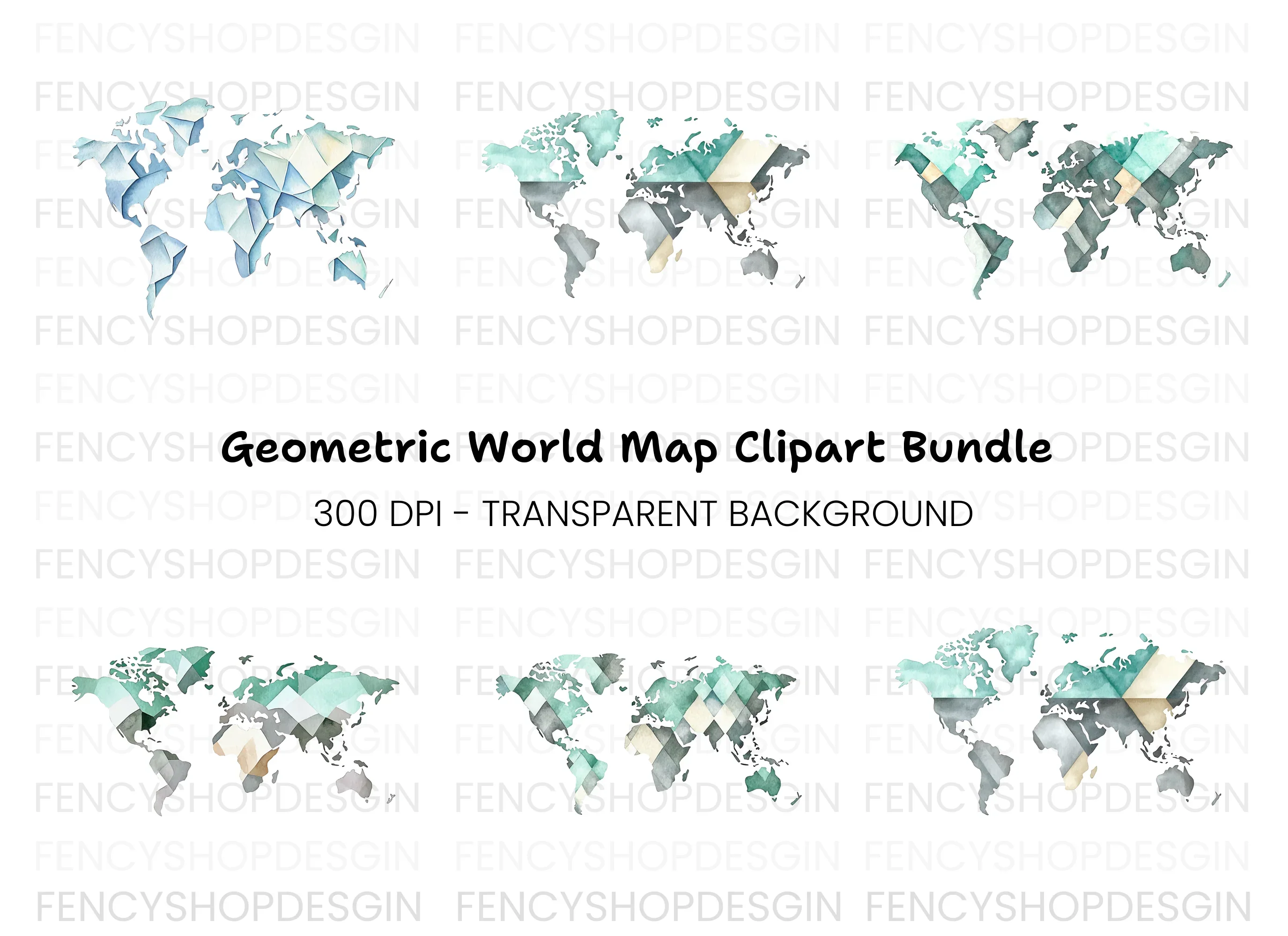 Geometric World Map Clipart Bundle