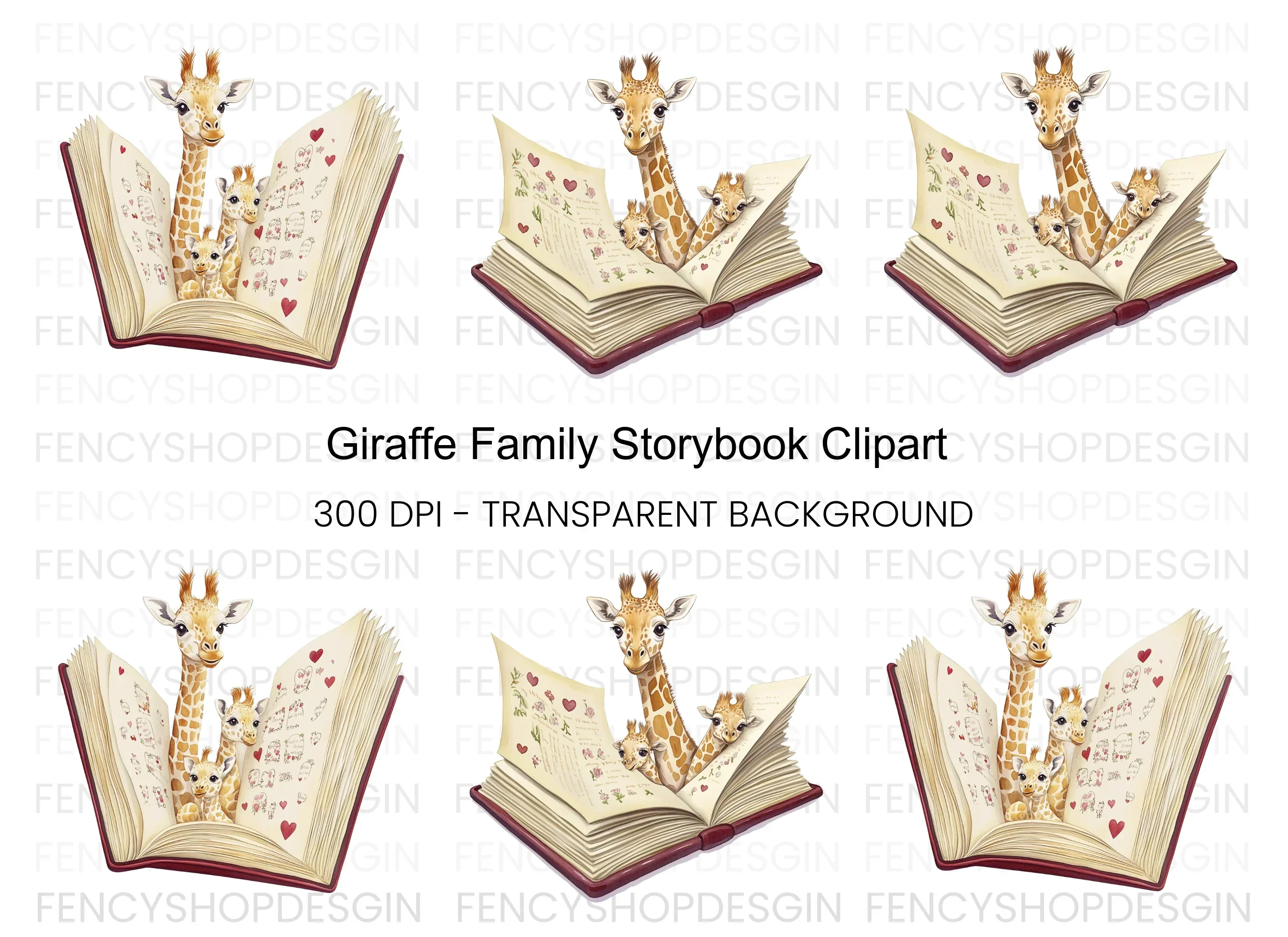 Giraffe Family Pop Up Book Clipart Bundle