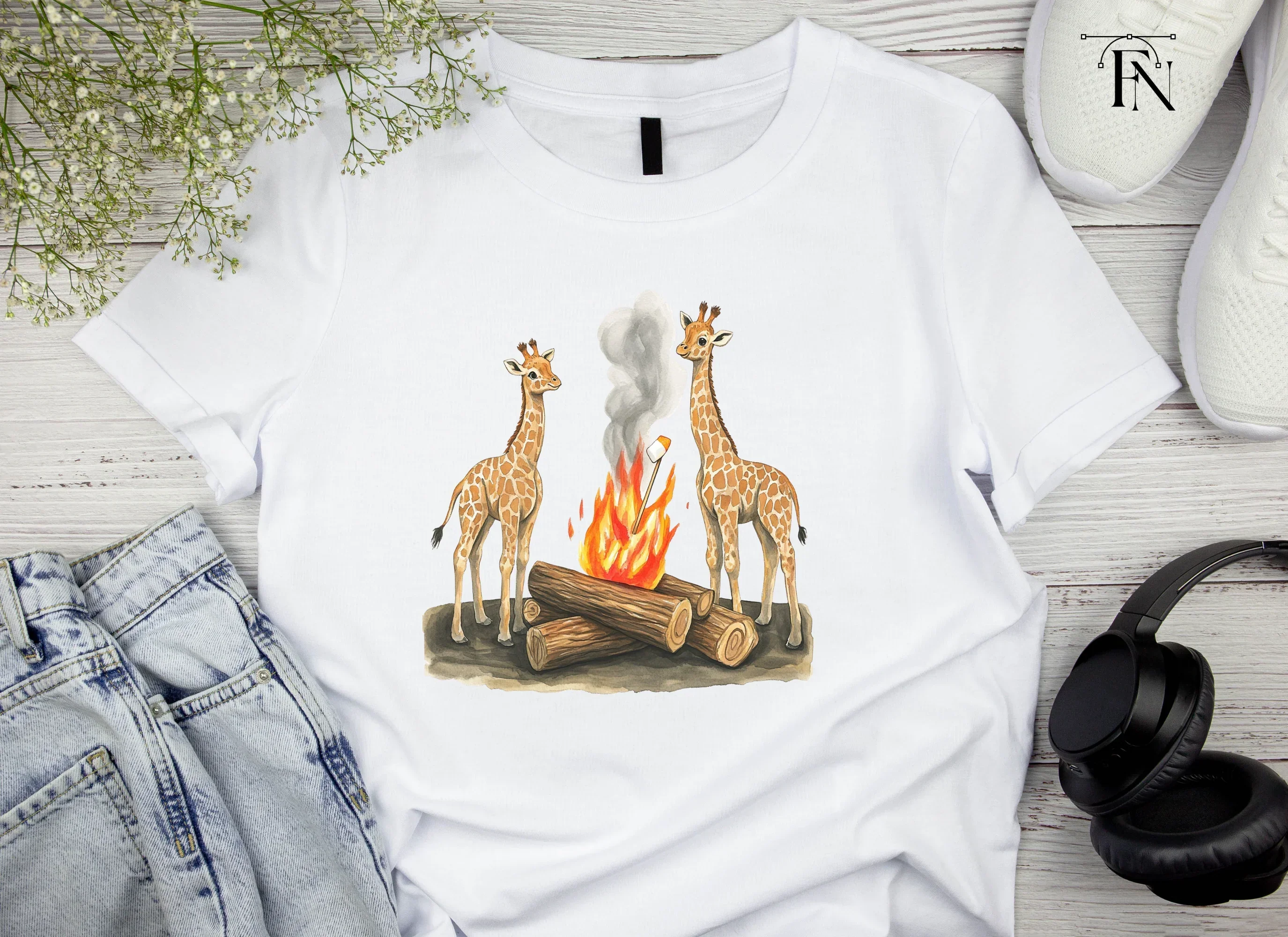 Giraffes Camping Bonfire Clipart Bundle - Image 3
