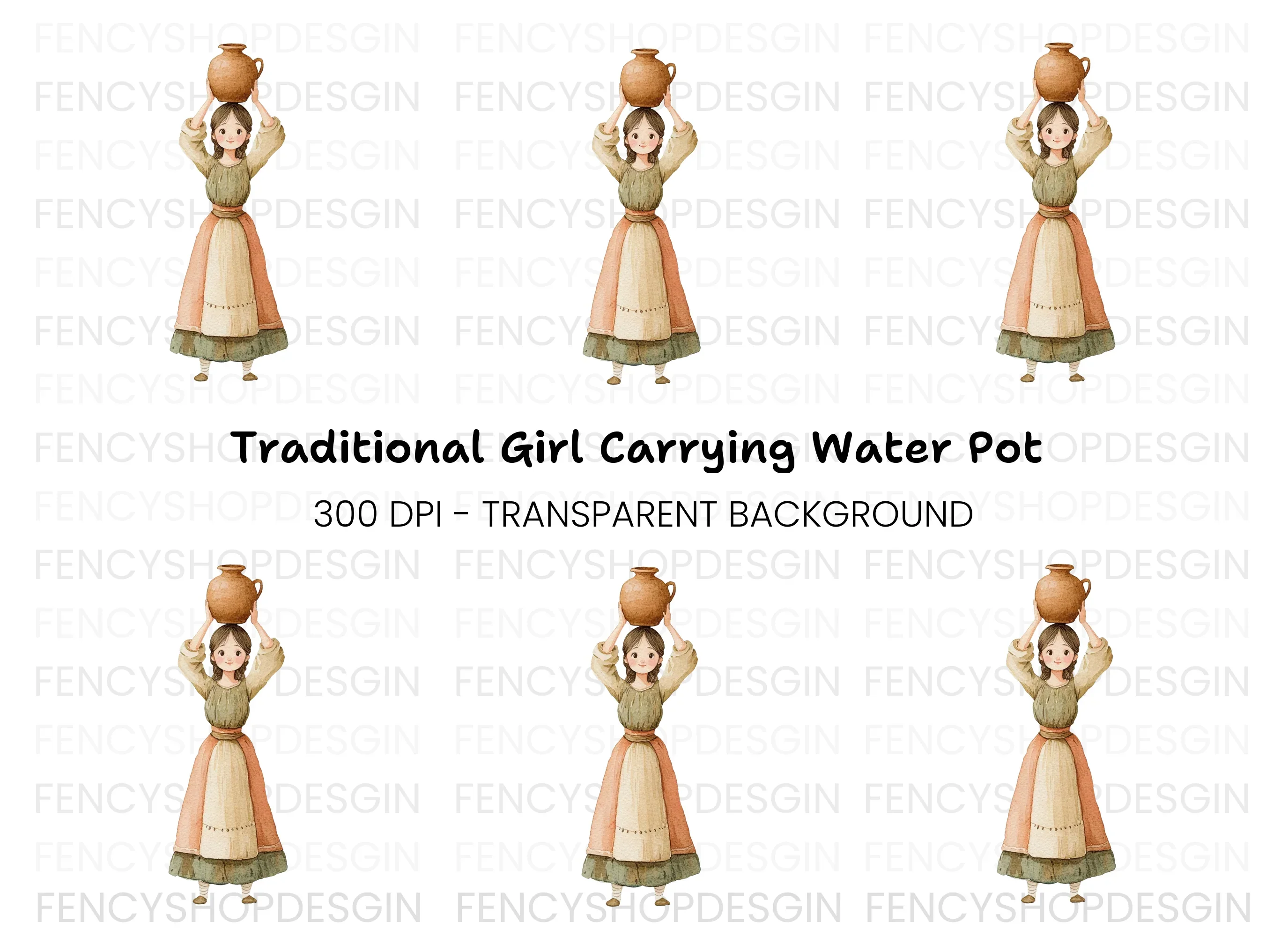 Girl Carrying Pot Clipart Bundle