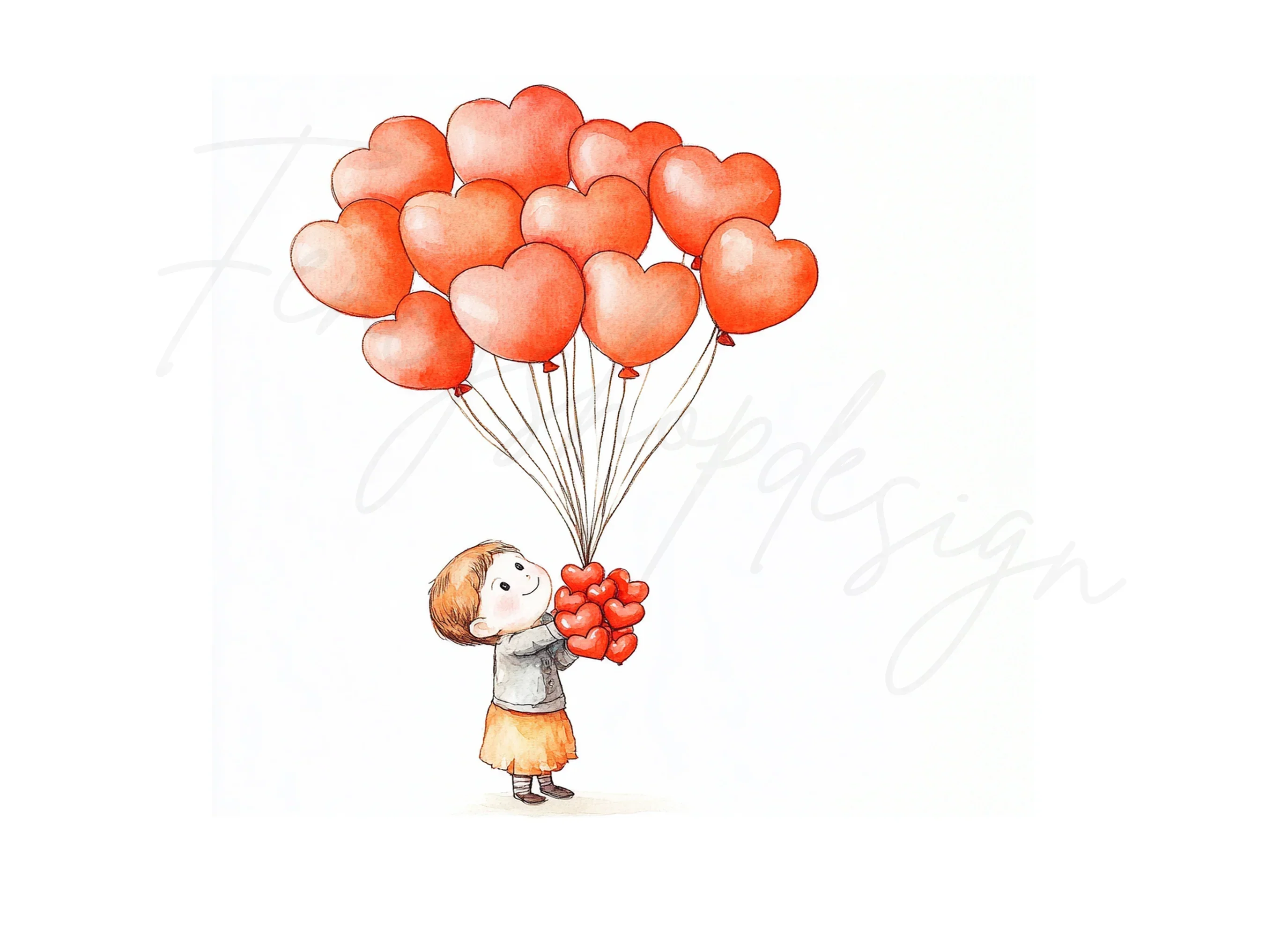 Girl Holding Heart Balloons Clipart Bundle - Image 3