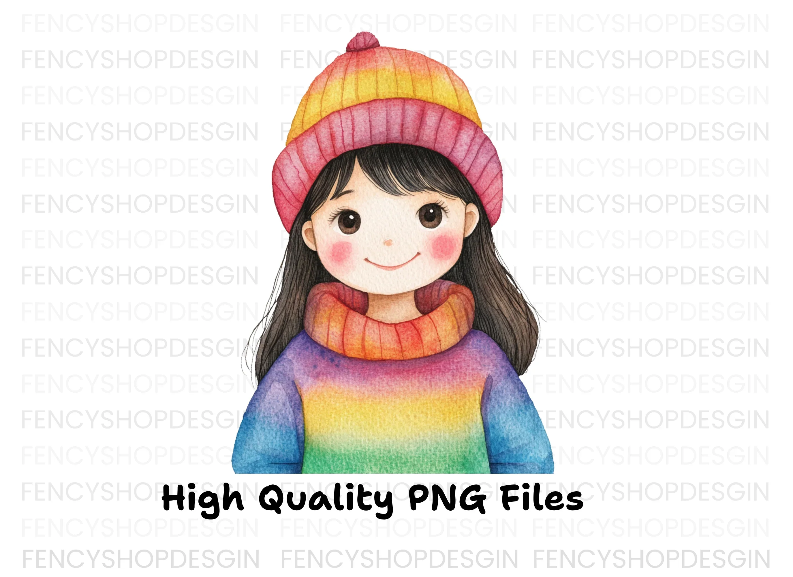 Girl in Rainbow Winter Wear Clipart Bundle - Image 2