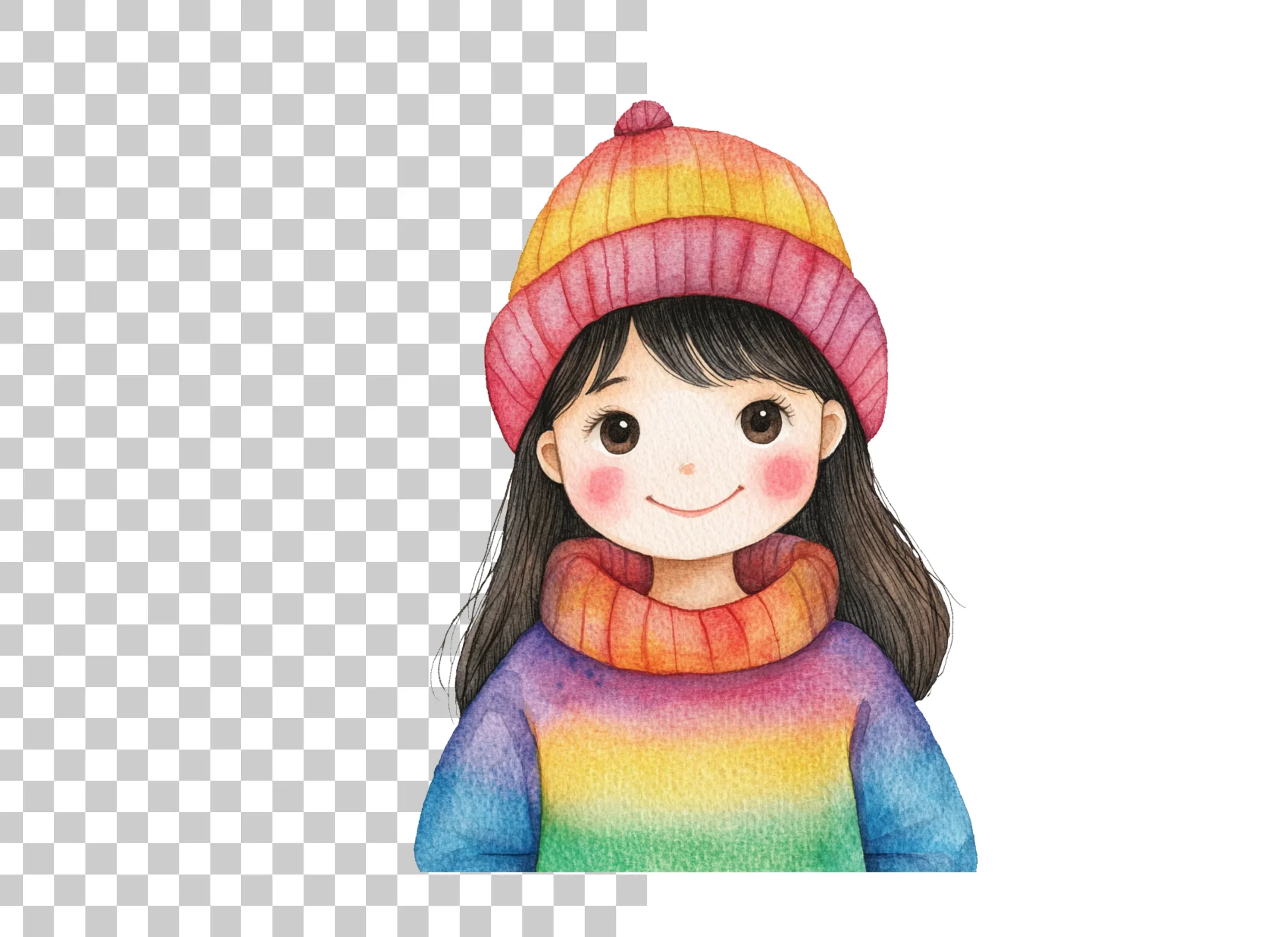 Girl in Rainbow Winter Wear Clipart Bundle - Image 3