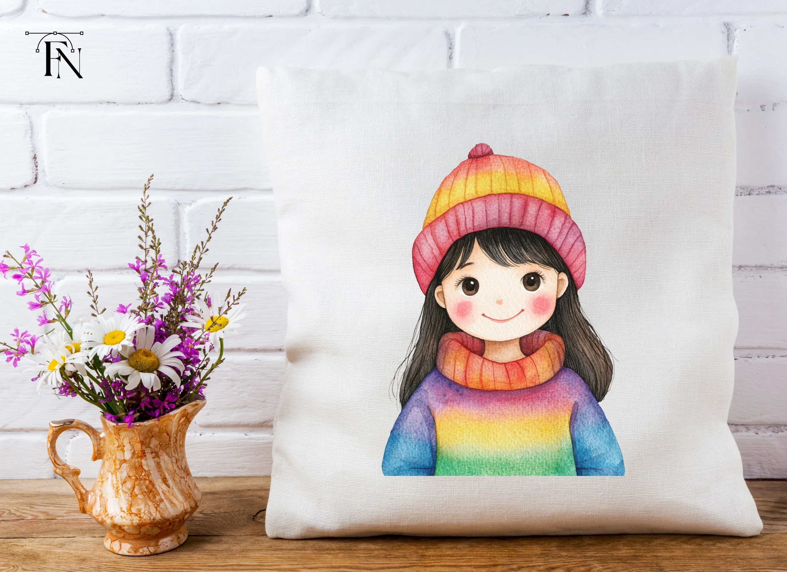 Girl in Rainbow Winter Wear Clipart Bundle - Image 4