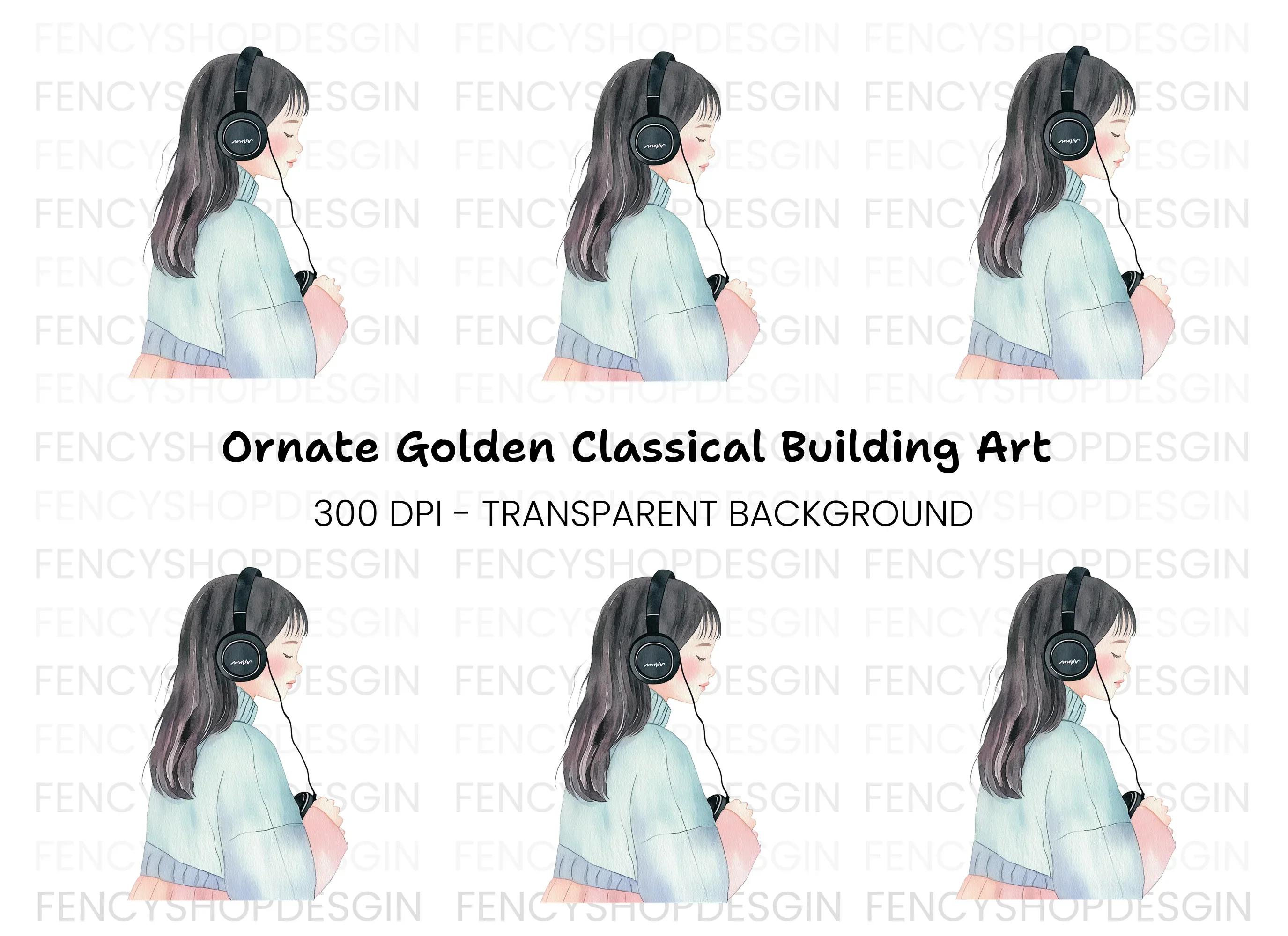 Girl Listening to Music Clipart Bundle