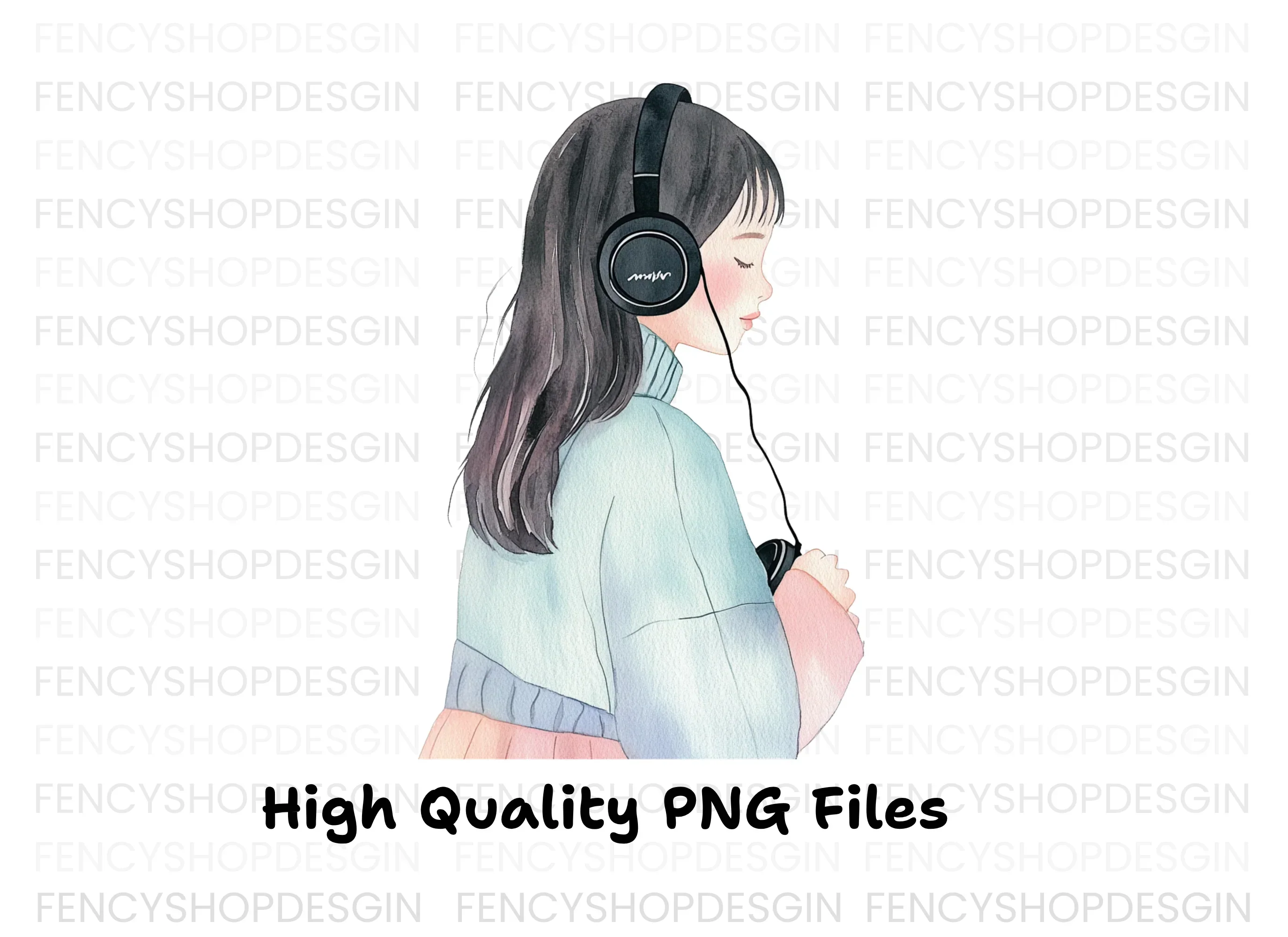 Girl Listening to Music Clipart Bundle - Image 3