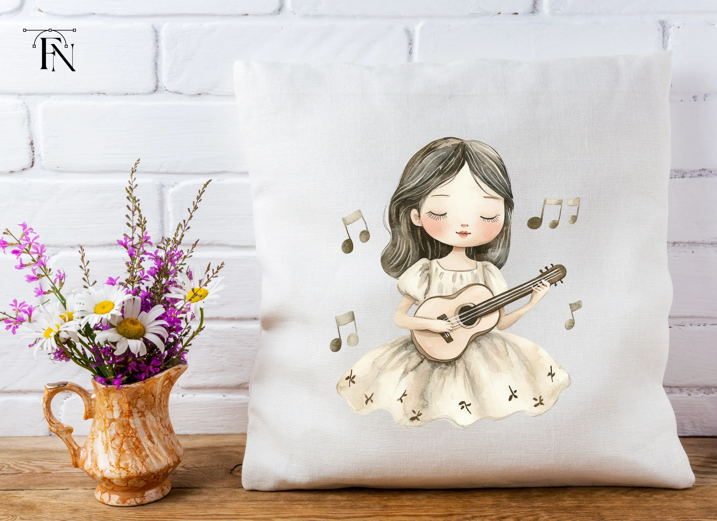 Girl Playing Ukulele with Music Notes Clipart Bundle - Image 5