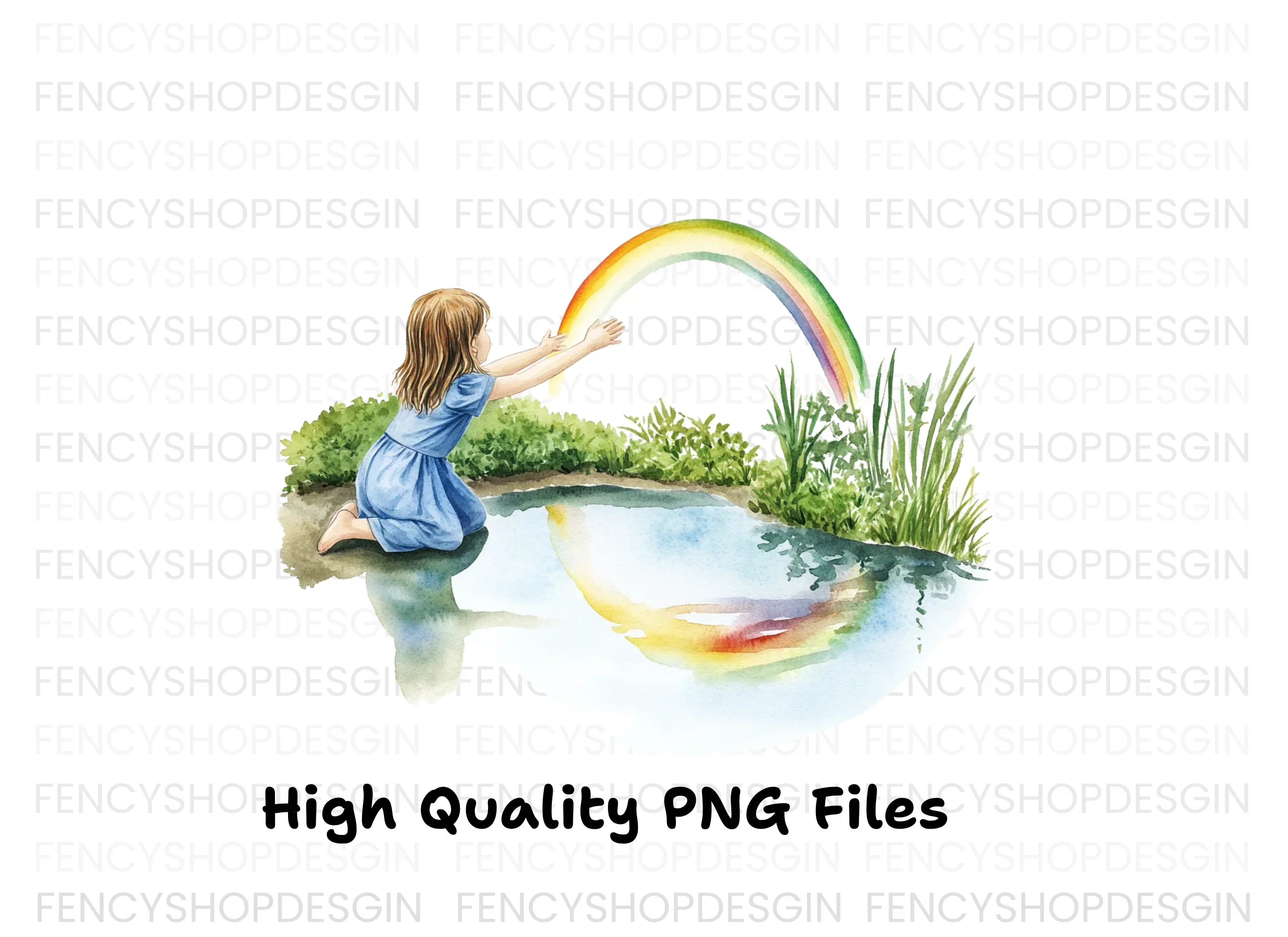 Girl Reaching for Rainbow Clipart Bundle - Image 3